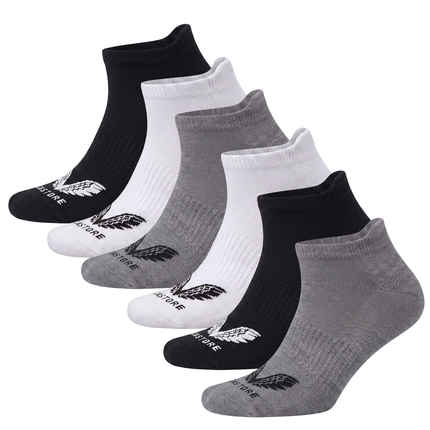 Castore Men's & Women's 6-Pack Half Cushioned No Show Liner Socks Mixed Colors (Black, White, Grey) Performance Athletic Hidden Sports Socks for Running, Training & Gym Arch Support & Comfort UK 7-8.5