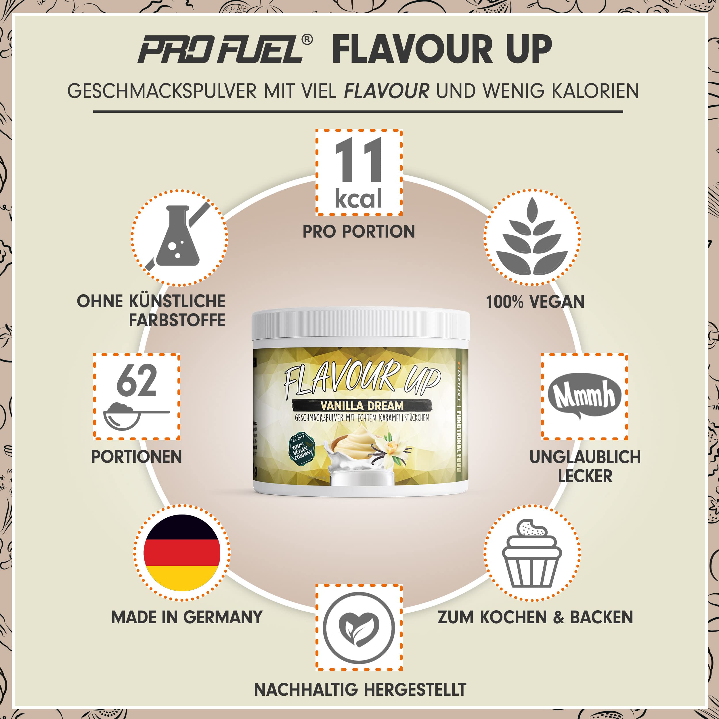 Proszek smakowy Vanilla 250 g – pyszny smak i słodycz – tylko 11 kcal na porcję – wszechstronne zastosowanie do żywności i napojów – puder smakowy – Flavour Up