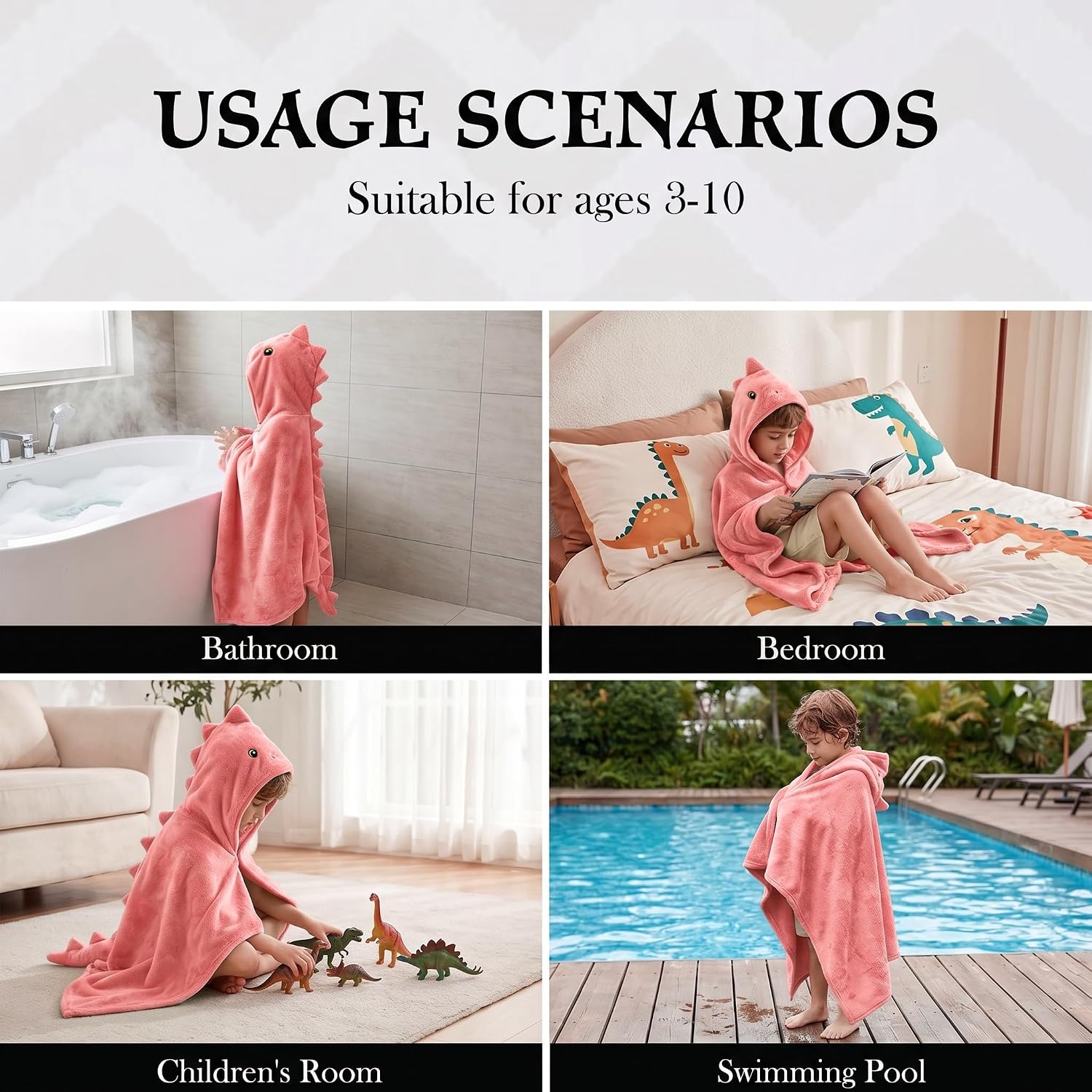 Hiturbo Kids Dinosaur Bath Towel: Soft Fleece Towels Hooded Poncho