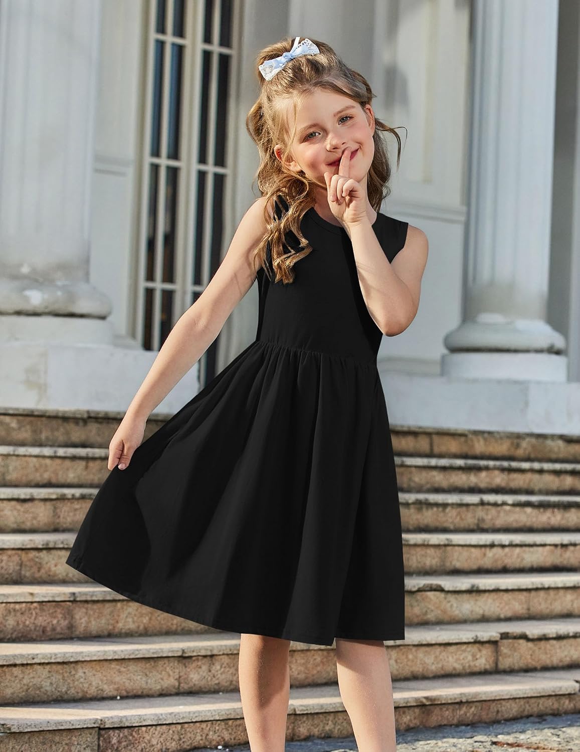 Arshiner Toddler Girls Summer Dress Back Bowknot Sleeveless Twirly Casual Beach Party Sundress with Pockets