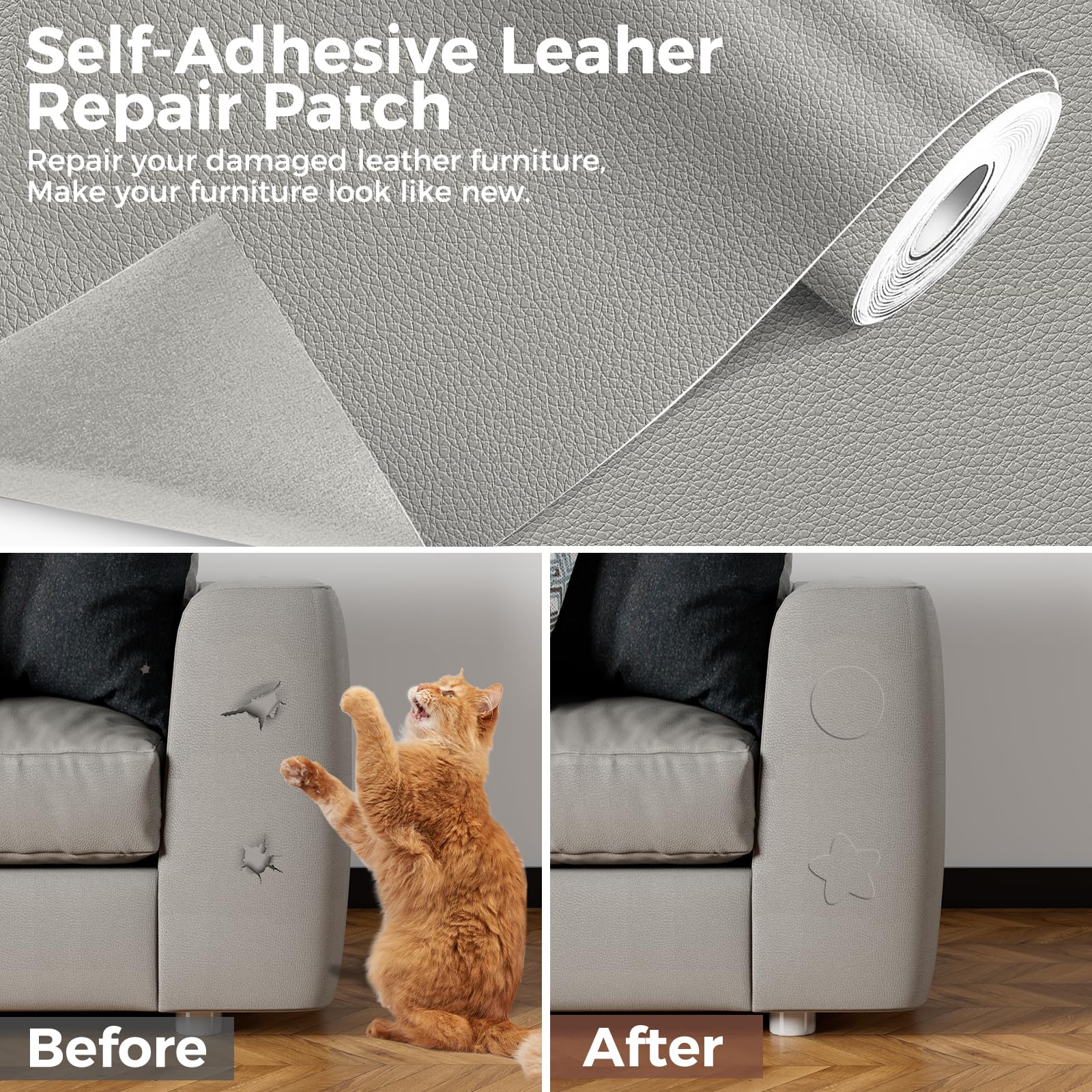 Large Leather Repair Patch for Furniture, 15.7 * 118in Leather Repair Kit, Self Adhesive Leather Repair Tape for Couches, Car Seat, Sofas, Computer Chair, Furniture, Handbags, Drivers Seats,0308