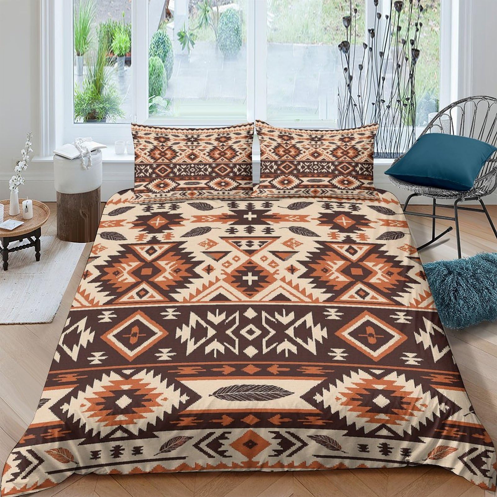 Ctjqhvkz Style-6 3D Printed Boho Aztec Fitted Sheet Microfiber Soft Breathable Tribal Geometric Mattress Cover For Bedroom Home Decor Single（135X200cm）