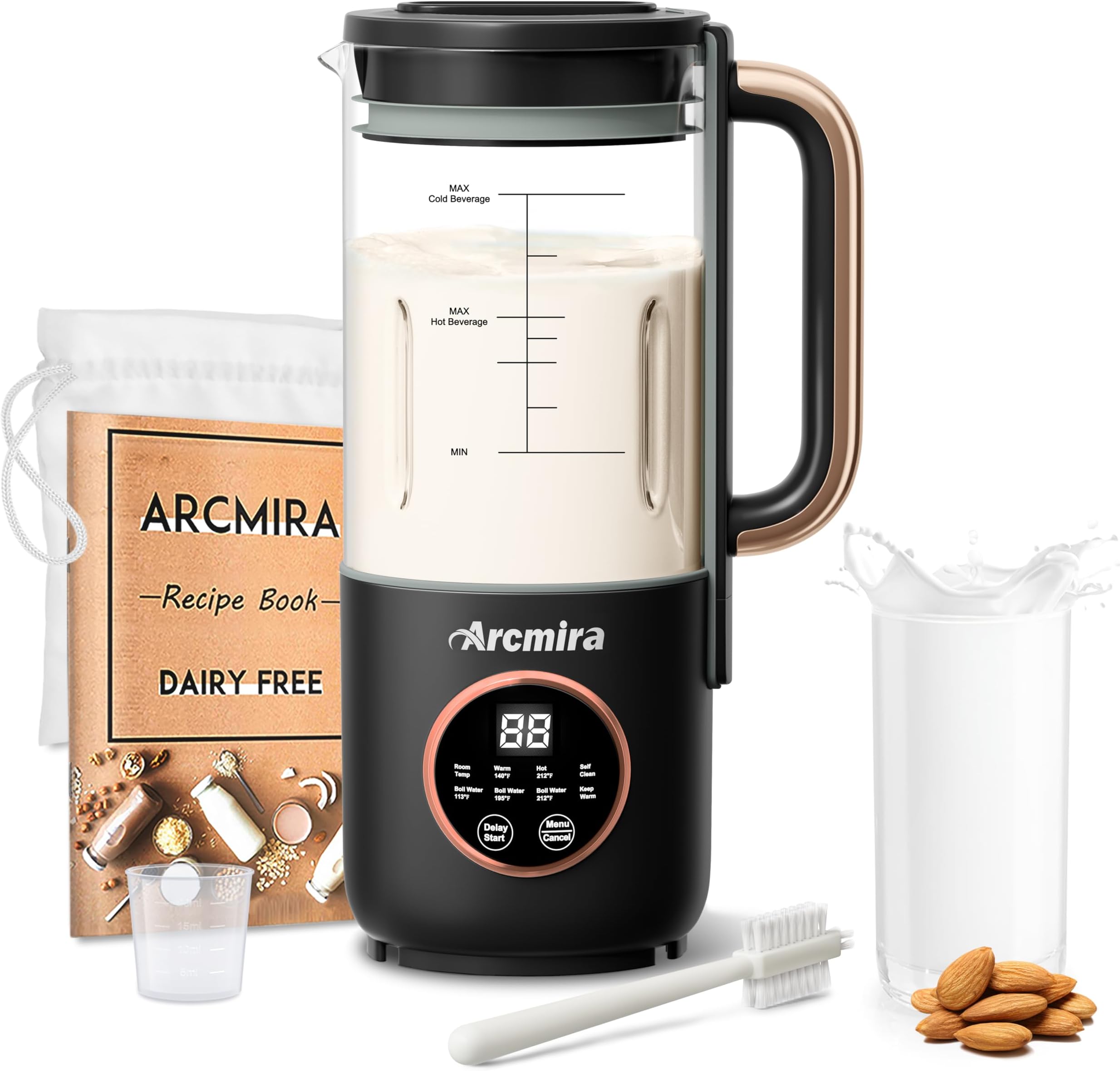 Automatic Nut Milk Maker, 35 oz(1000ml) Homemade Almond, Soy, Oat, Plant-Based Milk and Non-Dairy Beverages, Almond Milk Maker with Delay Start/Keep Warm/Boil Water, Soy Milk Maker with Nut Milk Bag