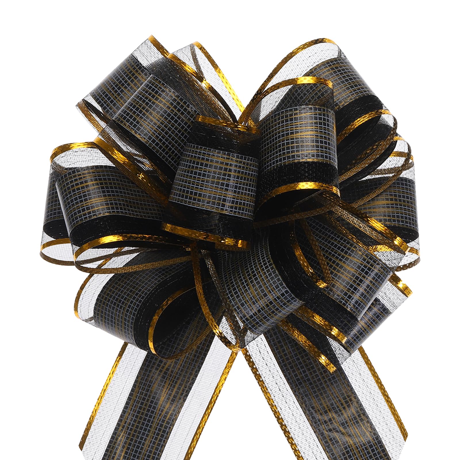 MECCANIXITY 5pcs 7 Inch Large Pull Bow Gift Wrapping Bows Ribbon Organza Bows Black for Wedding Baskets Presents Christmas Party