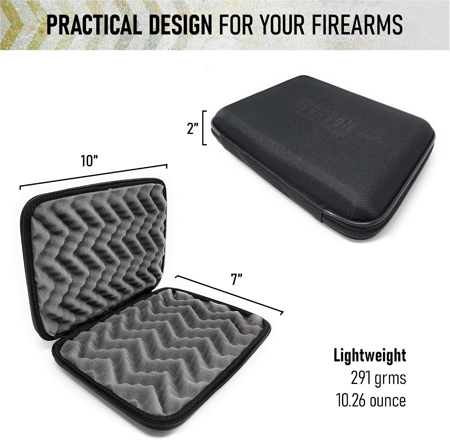 Houston Gun Holsters Deluxe Thermofoil Pistol Case for Handguns by - Shock Absorbent Carrying - Water Resistant - Conceal Compact Locking - Dimensions: 10 x 7 x 2 inch - Up to 2'' Guns, Black