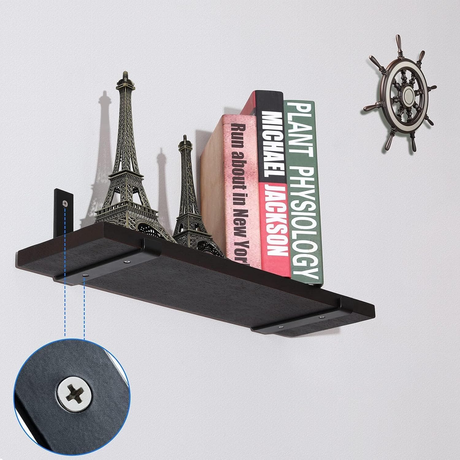 HEART ART Black Shelf Bracket 6 inch, J Metal Heavy Duty Shelf Support Brackets 4 Pack,6.3" L×4.8" H×1.2" W