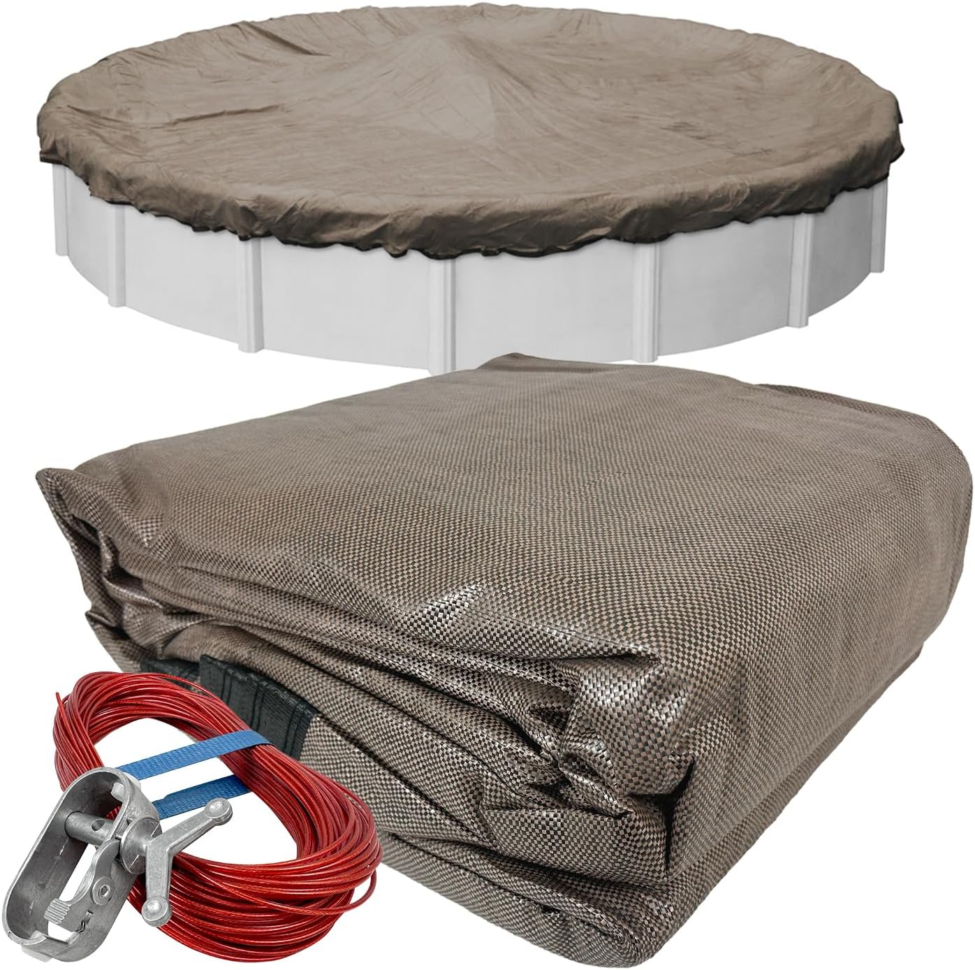 Pool Mate 24 ft Deluxe XL Mesh Taupe/Black Winter Pool Cover for Above Ground Pools, 4 ft Overlap (28 ft Cover Size), 12 x 12 Scrim, 3.7 oz/yd2, 15-Year Warranty, Style: 4324-4-PM