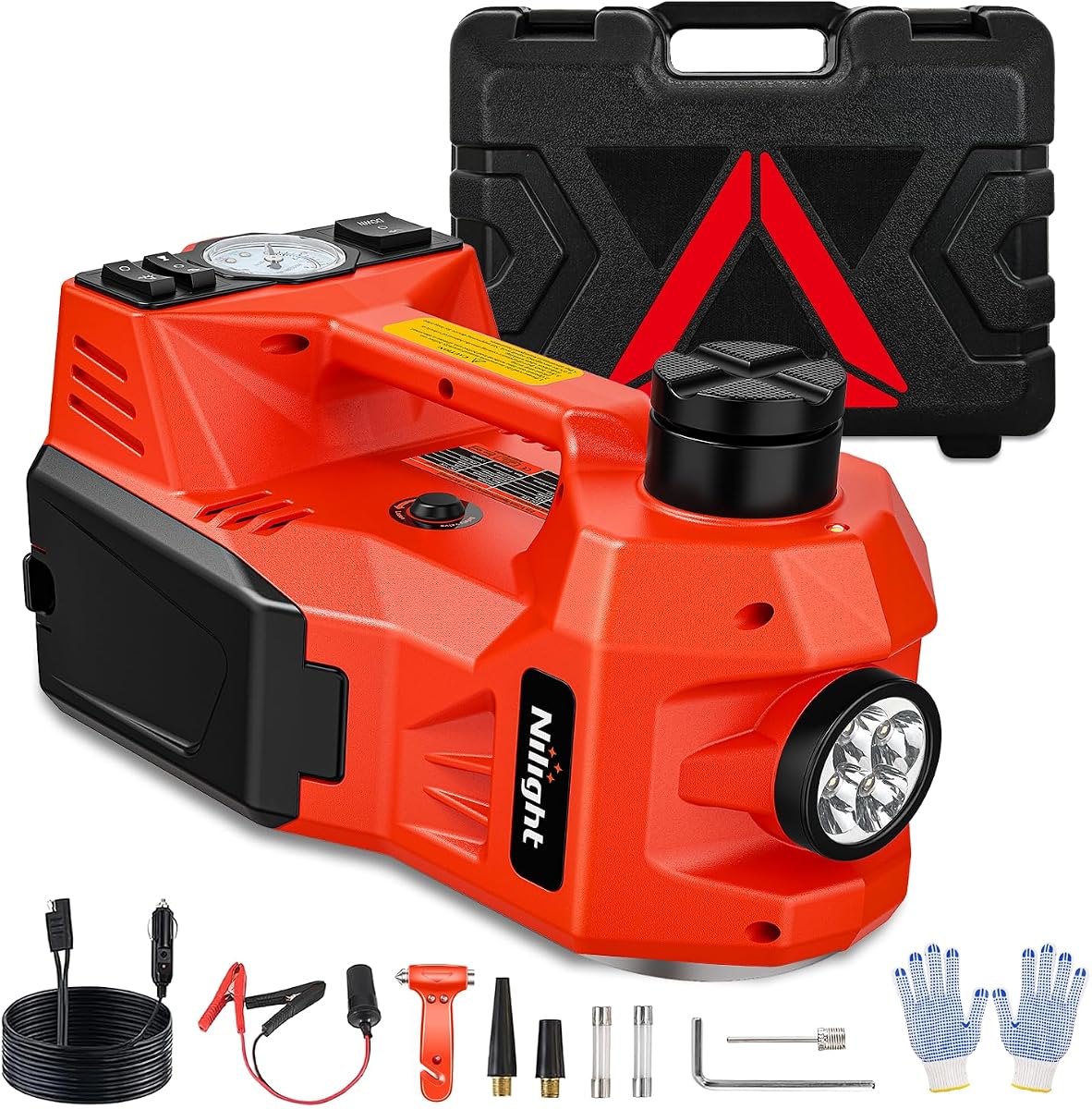 Electric Car Jack 5 Ton 12V Hydraulic Floor Jacks w Pump LED Light | 3 in 1 Portable Electric Hydraulic Floor Lift Jack for Car Tire Change Sedan SUV MPV Truck Emergency Kit, Orange