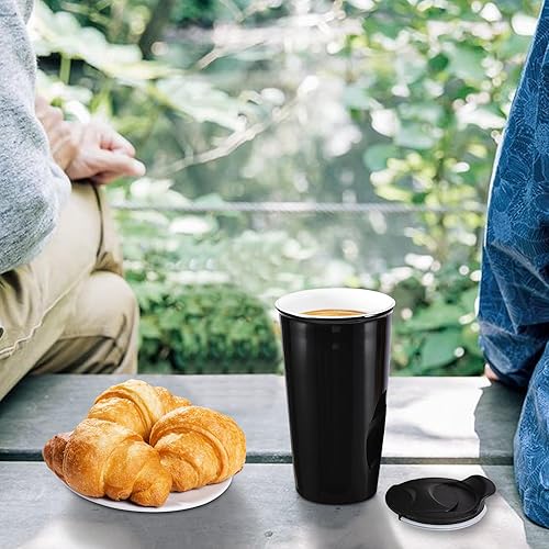 Miniatura 55 de Taza de café de viaje de cerámica, 12 onzas, portátil, taza de viaje con tapa, taza alta de doble pared, vaso para llevar para portavasos de NewDay