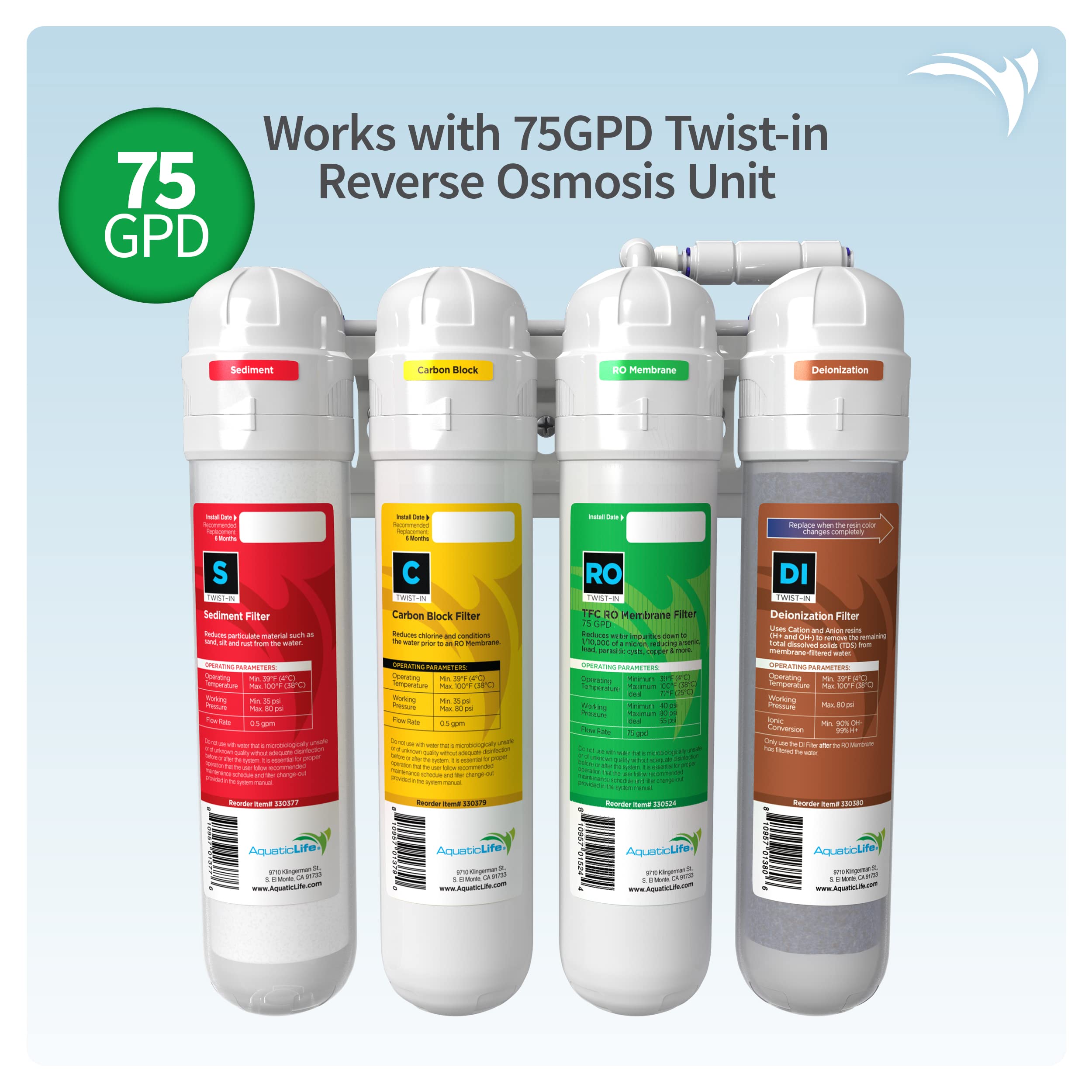 AquaticLife TwistIn 75 GPD RO Membrane Replacement Filter Cartridge