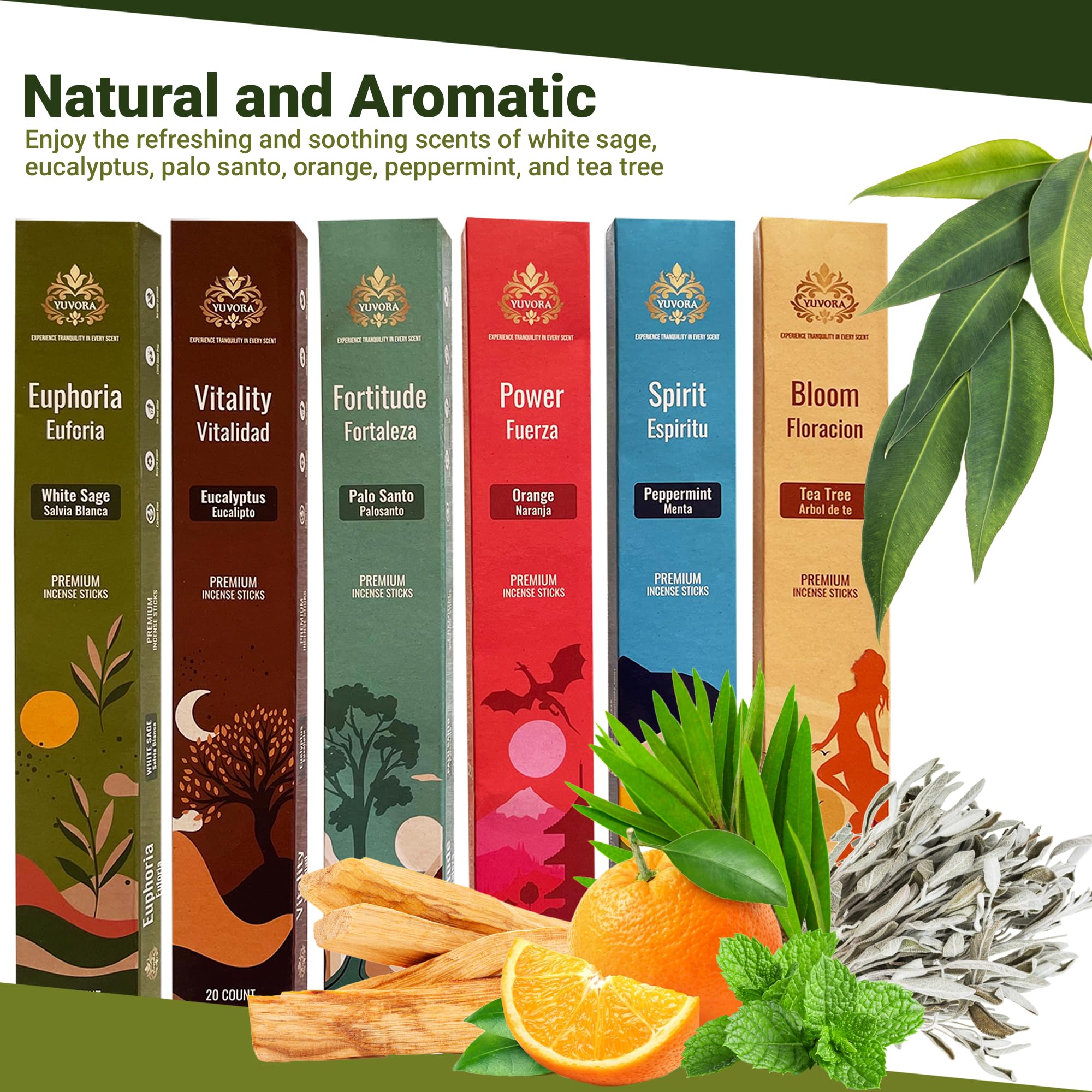 Juego de regalo de varillas de incienso aromáticas, 120 varillas de incienso hechas a mano con 6 aromas relajantes, perfectas para el hogar, meditación, yoga y relajación, incluye soporte