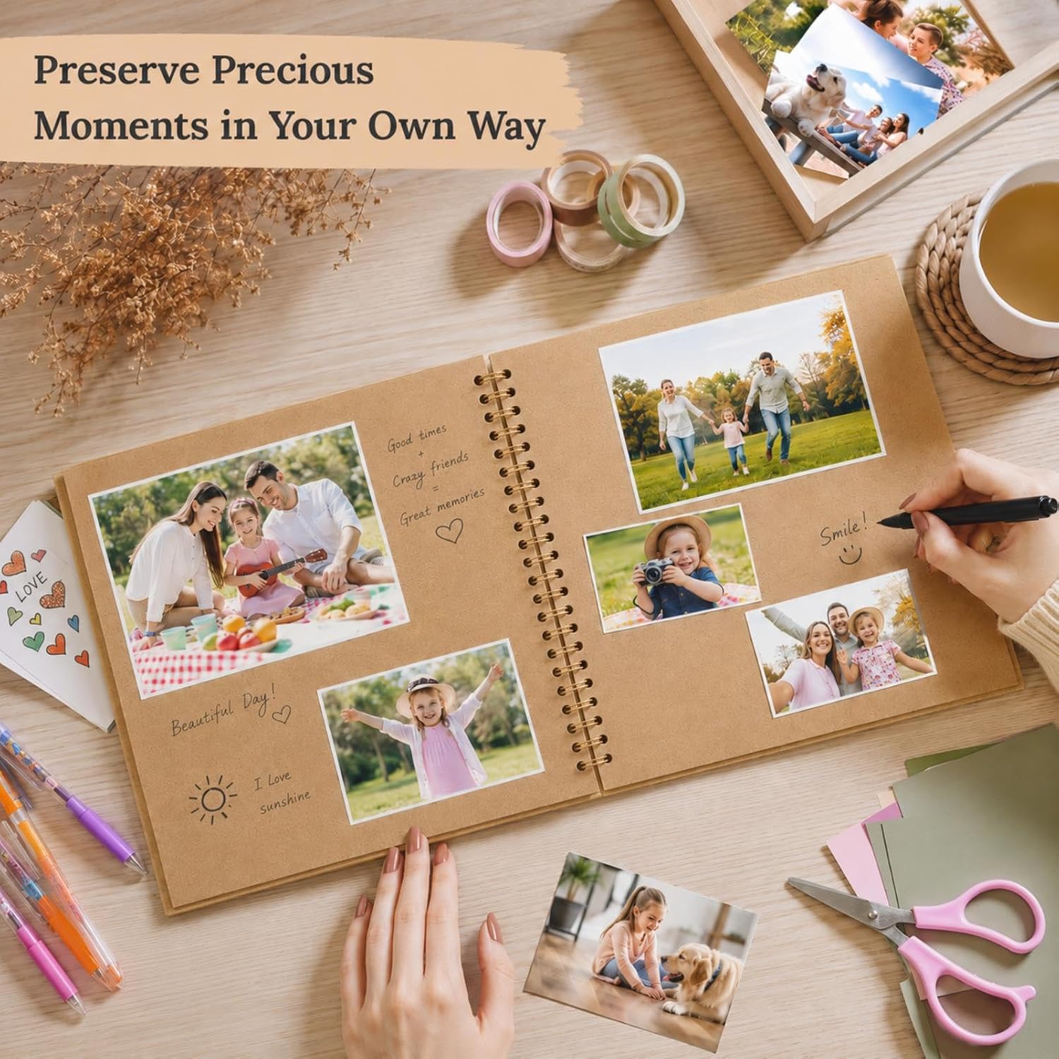 Scrapbook Album 7x7 Inch Hardcover Kraft Paper 40 Pages Brown