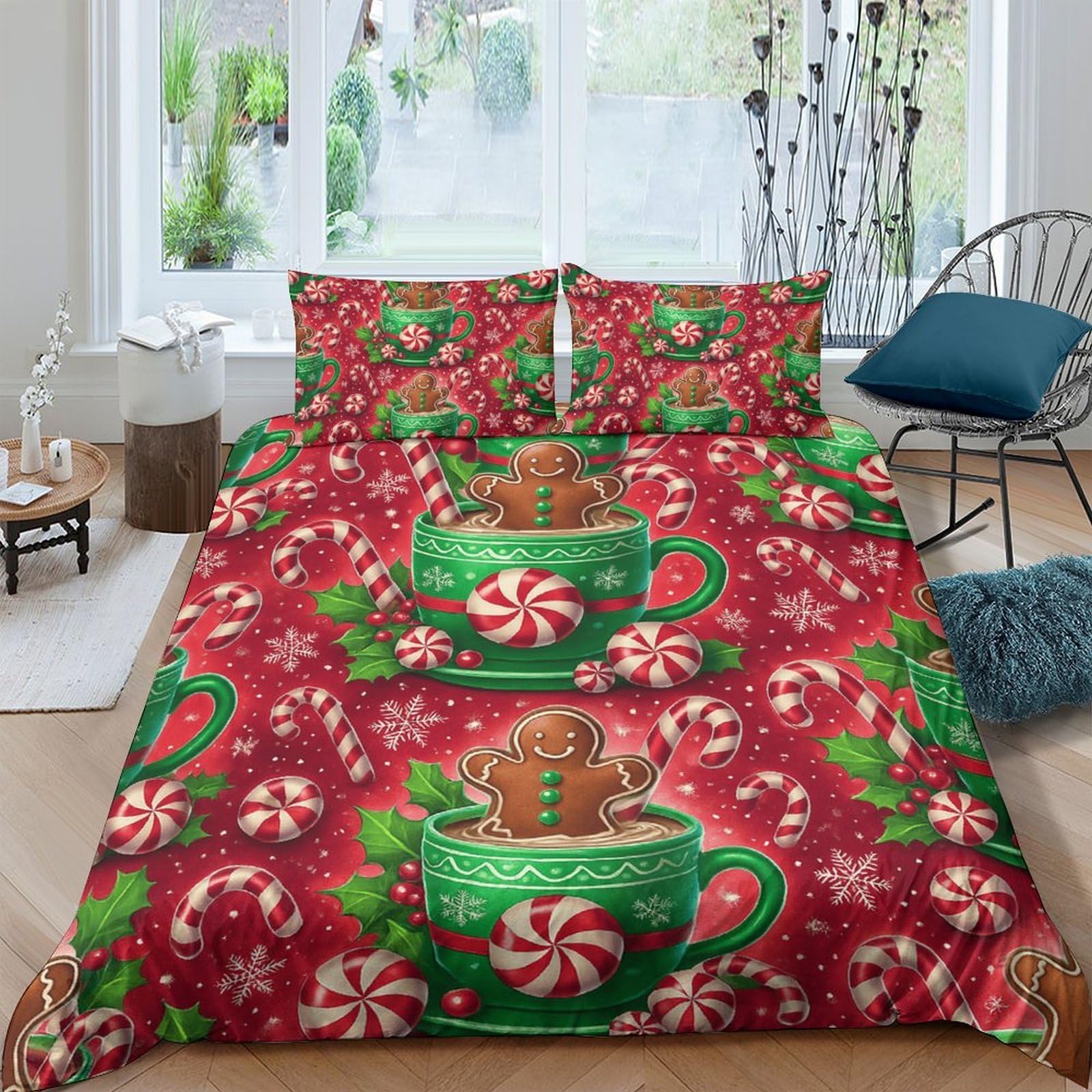 Ctjqhvkz Style-7 3D Printed Christmas Gingerbread Fitted Sheet Microfiber Red Peppermint Bed Cover For Bedroom Dorm Decor Protection Single（135X200cm）