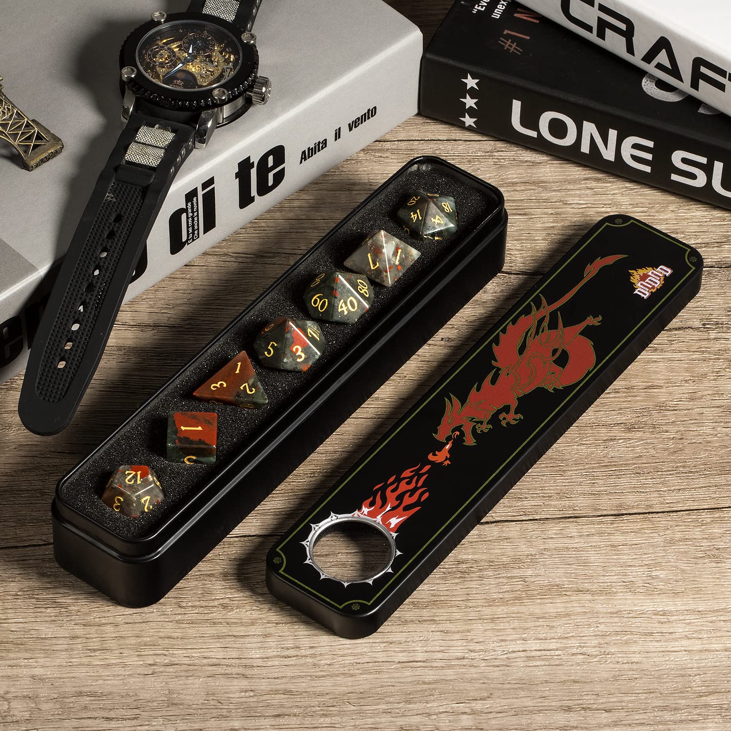 Amazon.com: Bloodstone DND Dice Set DNDND 7 PCS Natural Stone D&D