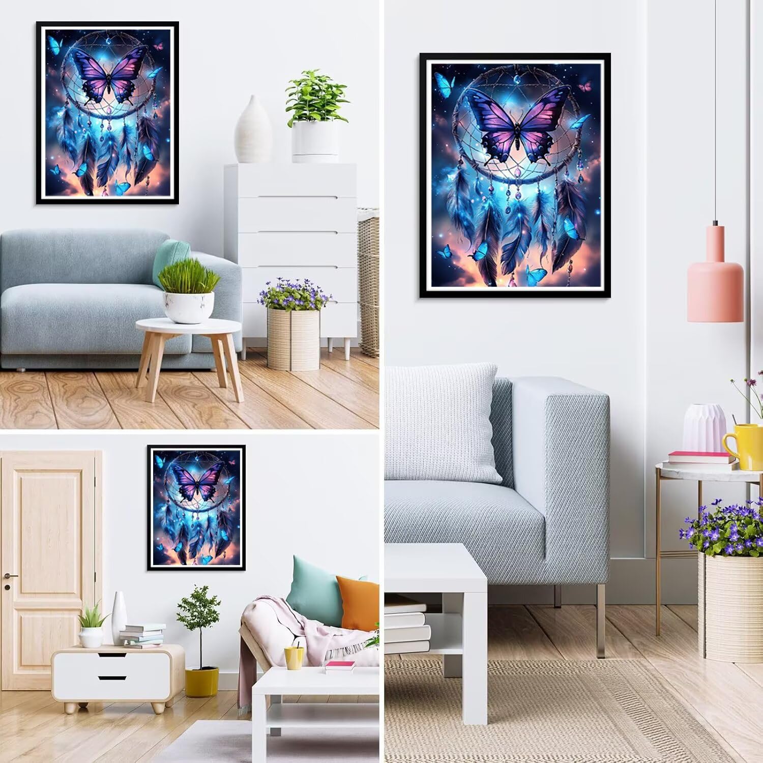 Traumfänger Diamond Painting Erwachsene, 5D Diamond Painting Kinder ab 6 Jahre Schmetterling Quadratische Steine, DIY Diamant Bilder Mosaik Bastelset, Daiments Stickerei Festival Deko 80x100cm C3-755