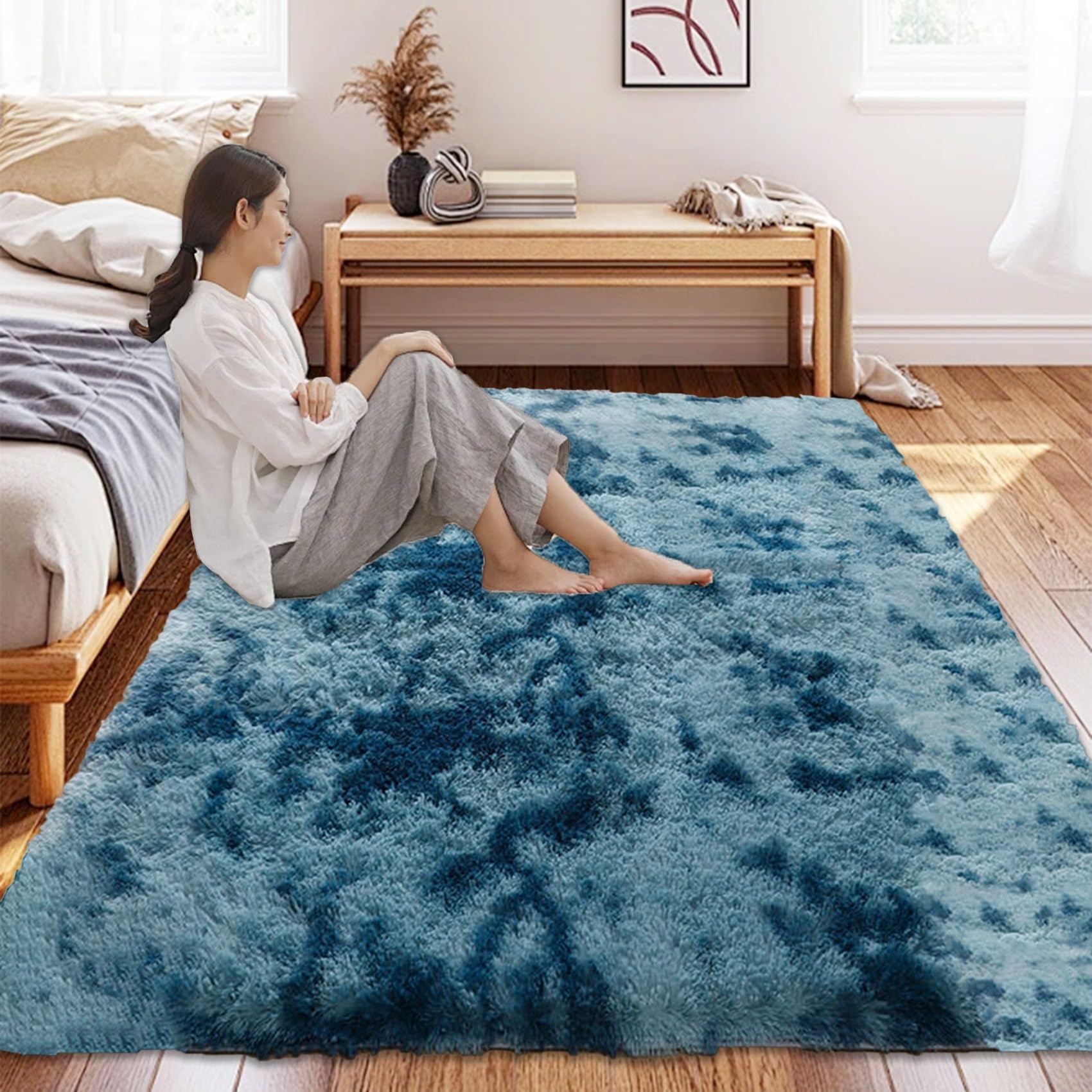 Tapis à poils longs doux et moelleux avec dossier antidérapant securisé