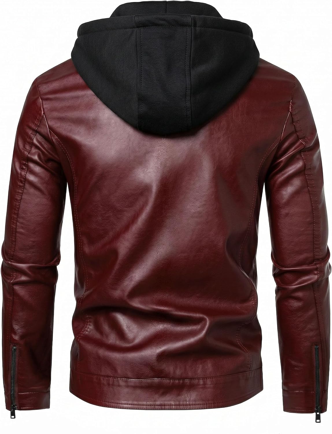 Leather Jacket Men Motorcycle Biker Jacket Faux Leather Coat Removable Hood