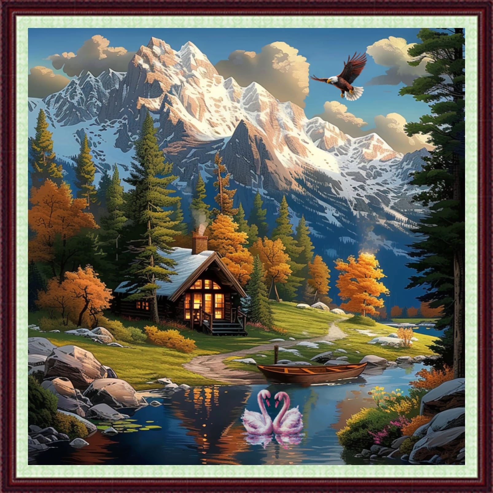 Dooxvey Cross Stitch Kits for Adults Beginners,Full Range of Cross-Stitch Stamped Kits Needlepoint Kits for Beginners Embroidery Kits 11CT Cross Stitch Patterns-Snow Mountain Scenery 18x18 inch