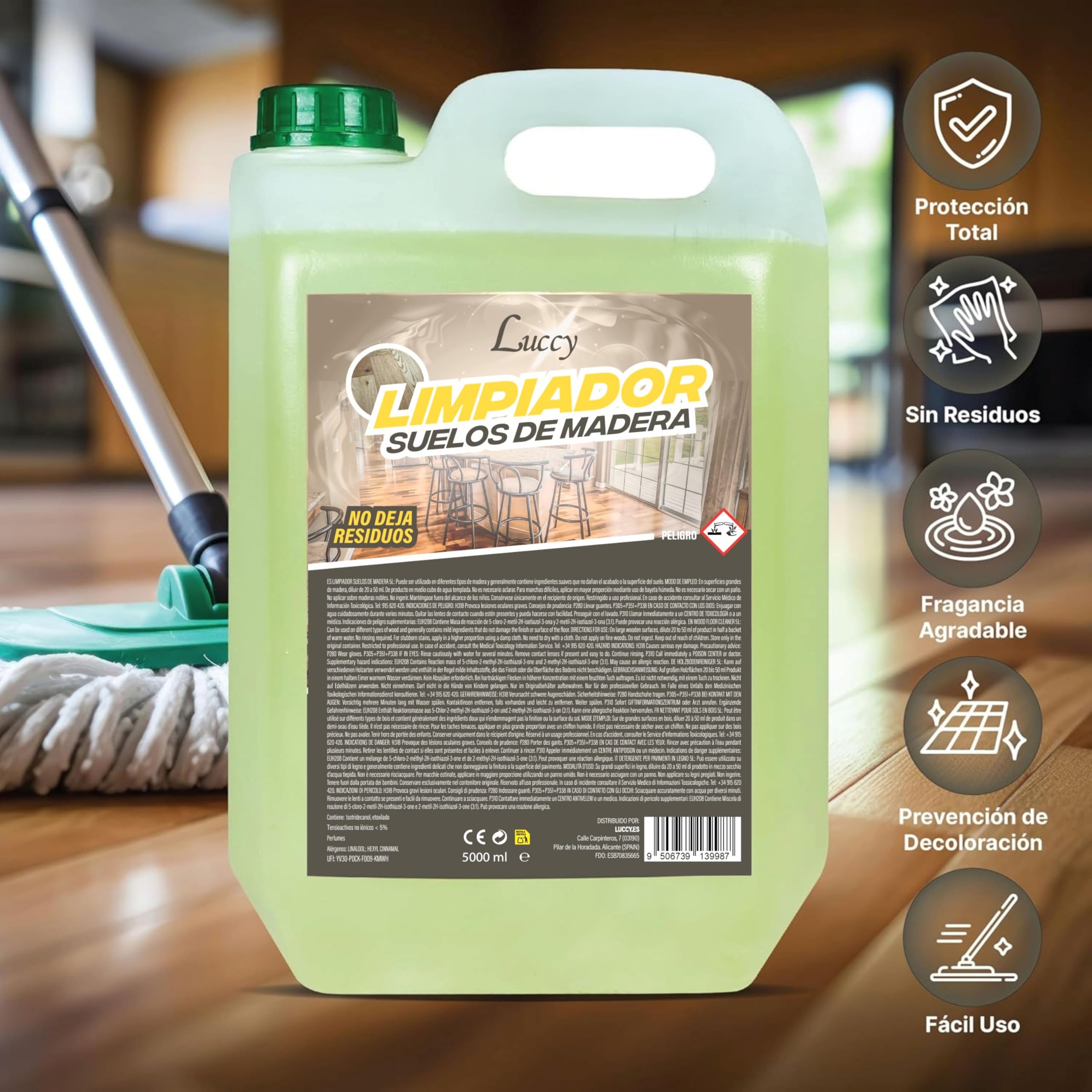 LUCCY Detergente Igienizzante Concentrato per Pavimenti in Legno e Parquet 10 Litri