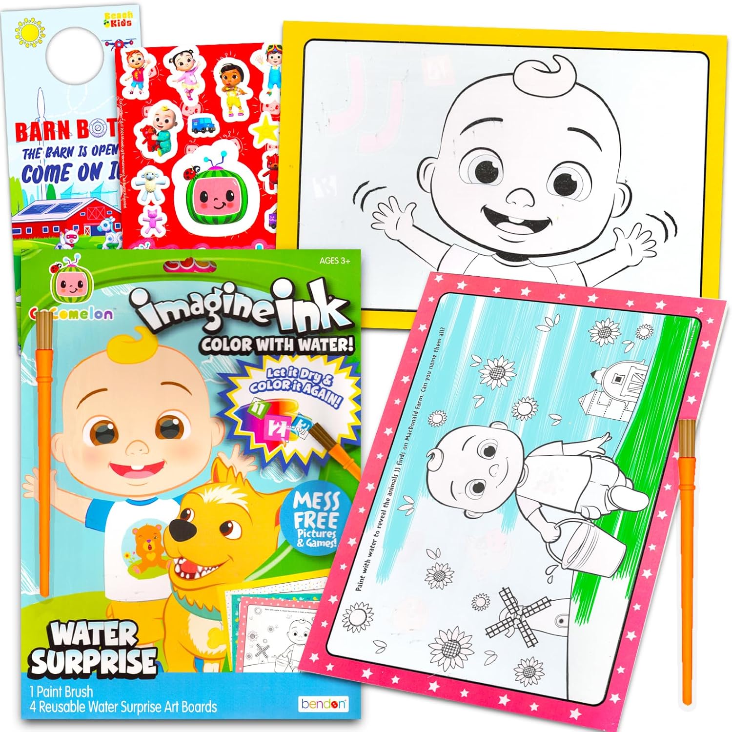 Cocomelon Paint with Water Set - Bundle of Reusable Mess Free Imagine Ink Book, Water Surprise Brush & Stickers | Cocomelon Water Painting Art Kit