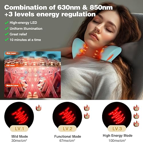 Miniatura 4 de Almohada térmica para el cuello, terapia de luz roja para aliviar el dolor de cuello, almohada portátil con almohadilla térmica, relajante de hombro