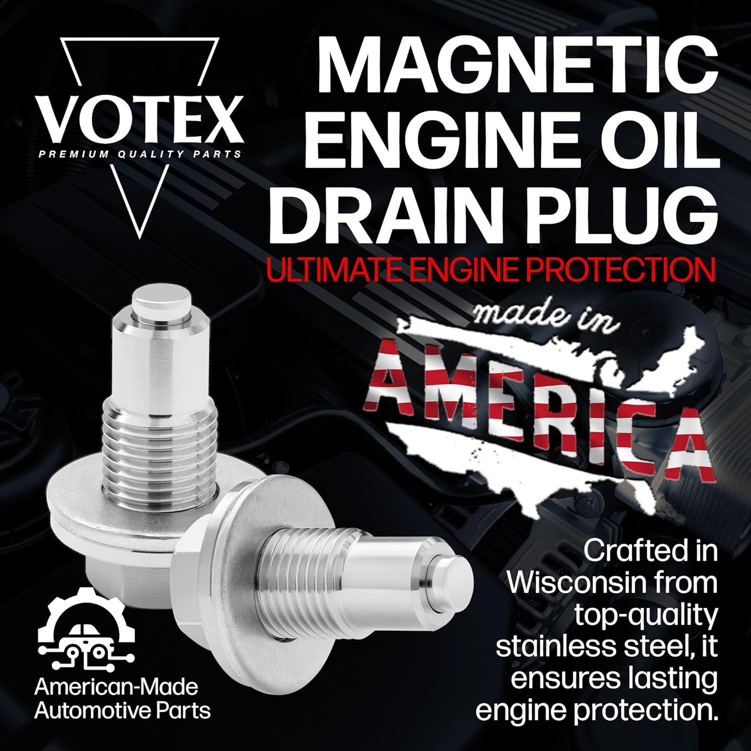 Votex - Made in USA - 1/2 X 20 Magnetic Engine Oil Drain Plug fits Buick, Cadillac, Chevrolet, Chrysler, Dodge, Ford, GMC, Jeep, Oldsmobile, Plymouth, Pontiac - Stainless Steel - Part Number DP004