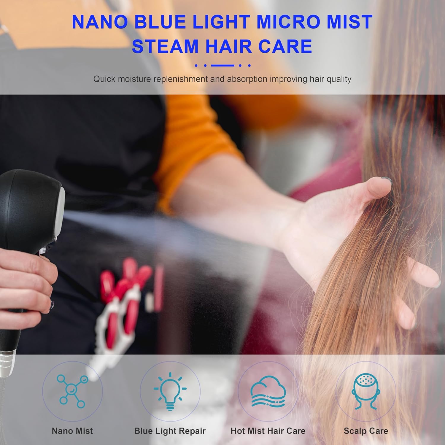 Elitzia Nano Micro Mist Hair Steamer - Professional Hot Steam Sprayer for Hair Coloring, Perming & Deep Hydration with Timer | Handheld for Natural Black Hair White ETD504 - Image 2