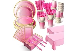 Hushee 452Pcs Pink Disposable Tableware Set