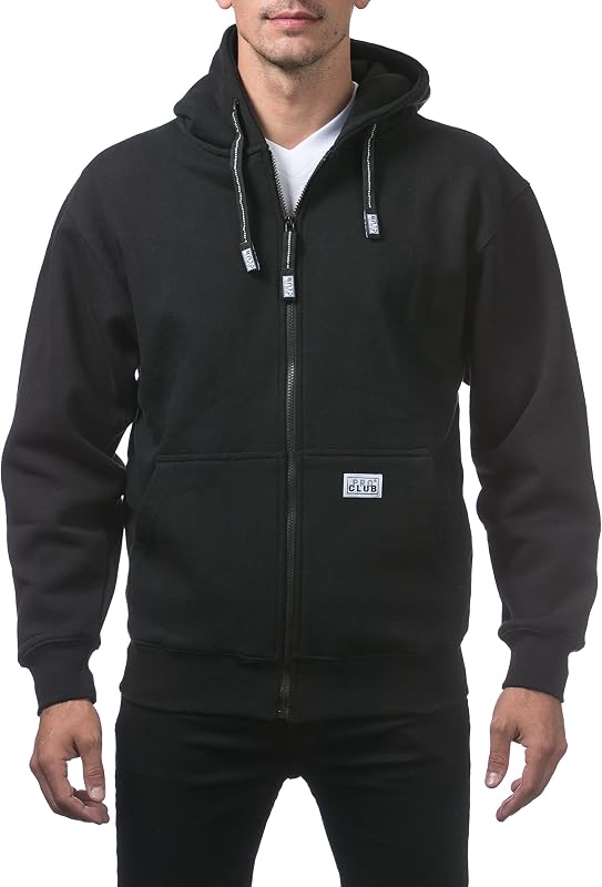 Pro Club Men's Heavyweight Full Zip Fleece Hoodie, Black, X-Large