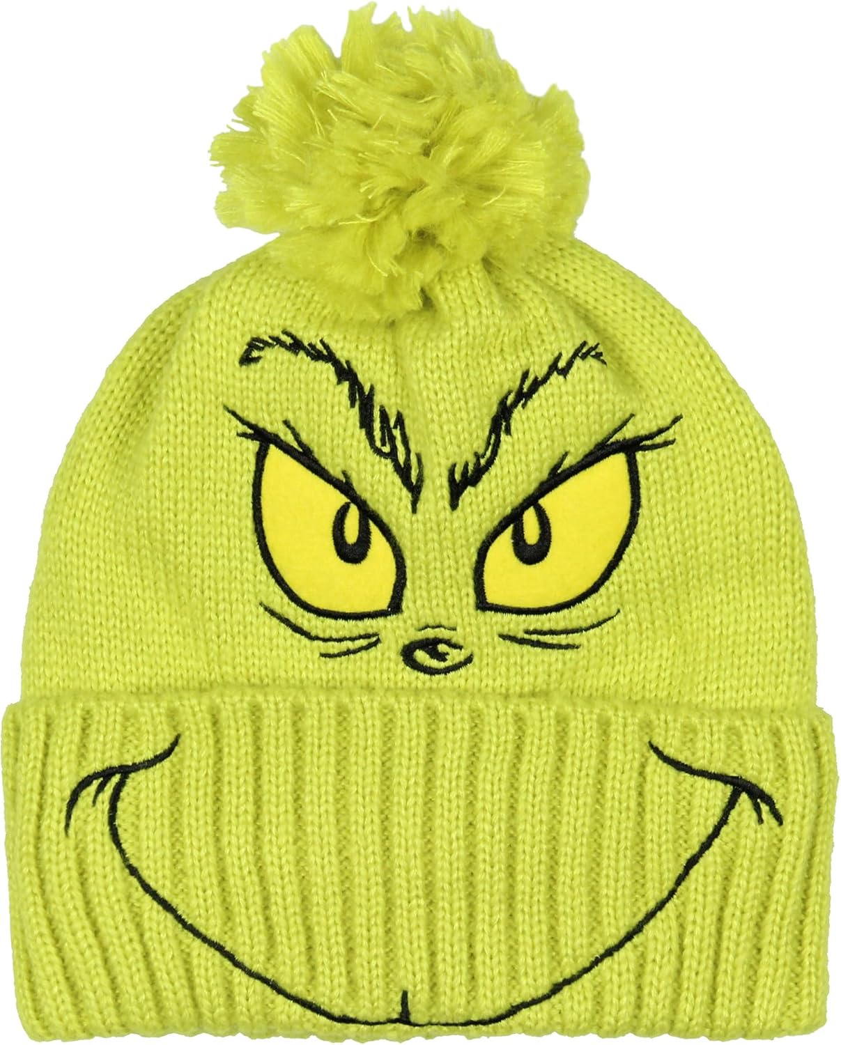 Dr. Seuss The Grinch Embroidered Design Adult Knit Scarf and Pom Cuffed Beanie Set