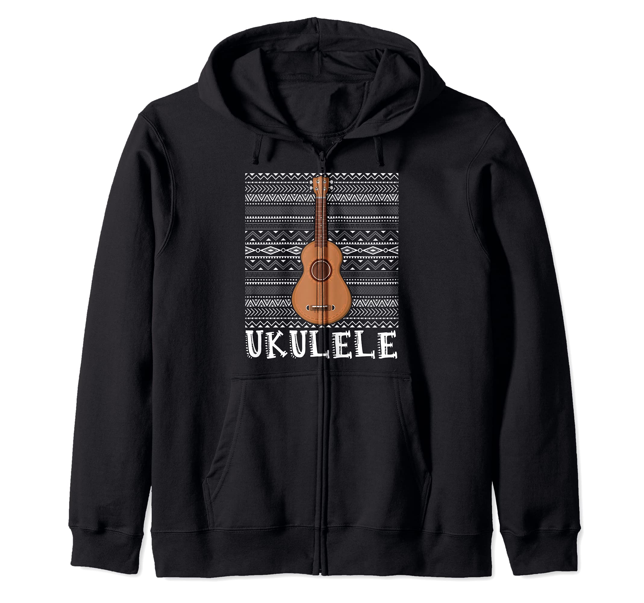 Ukulele Hawaii Musician Hawaiian Guitar Acoustic Uke Aloha Zip Hoodie, Black