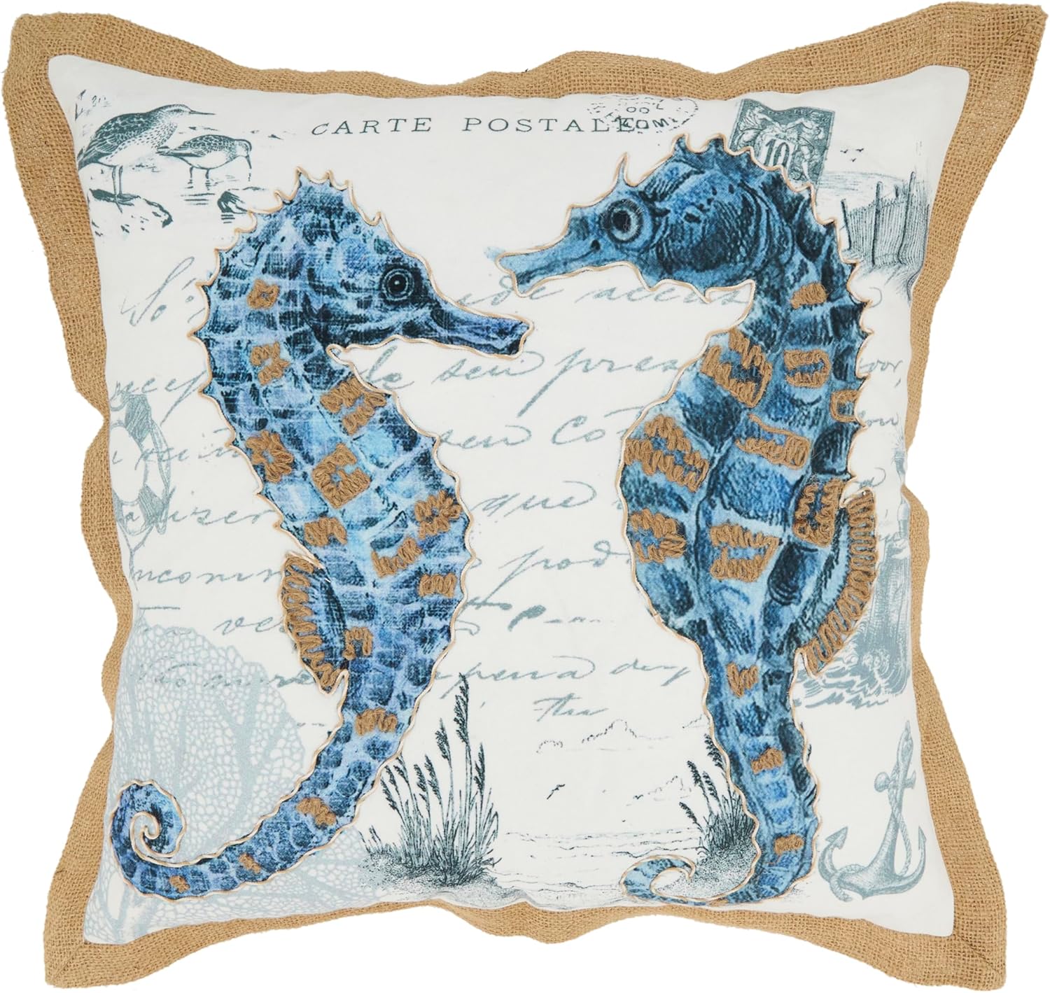 SARO LIFESTYLE Coastal Outdoor Sea Horse Poly Filled Pillow, 18"x18", Navy Blue