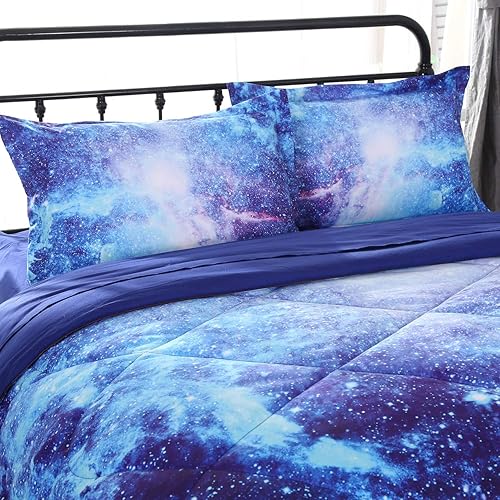 Miniatura 8 de Wowelife Galaxy Bedding - Juego de edredón de 5 piezas para niños y niñas con edredón, sábana encimera, sábana bajera y 2 fundas de almohada, tamaño