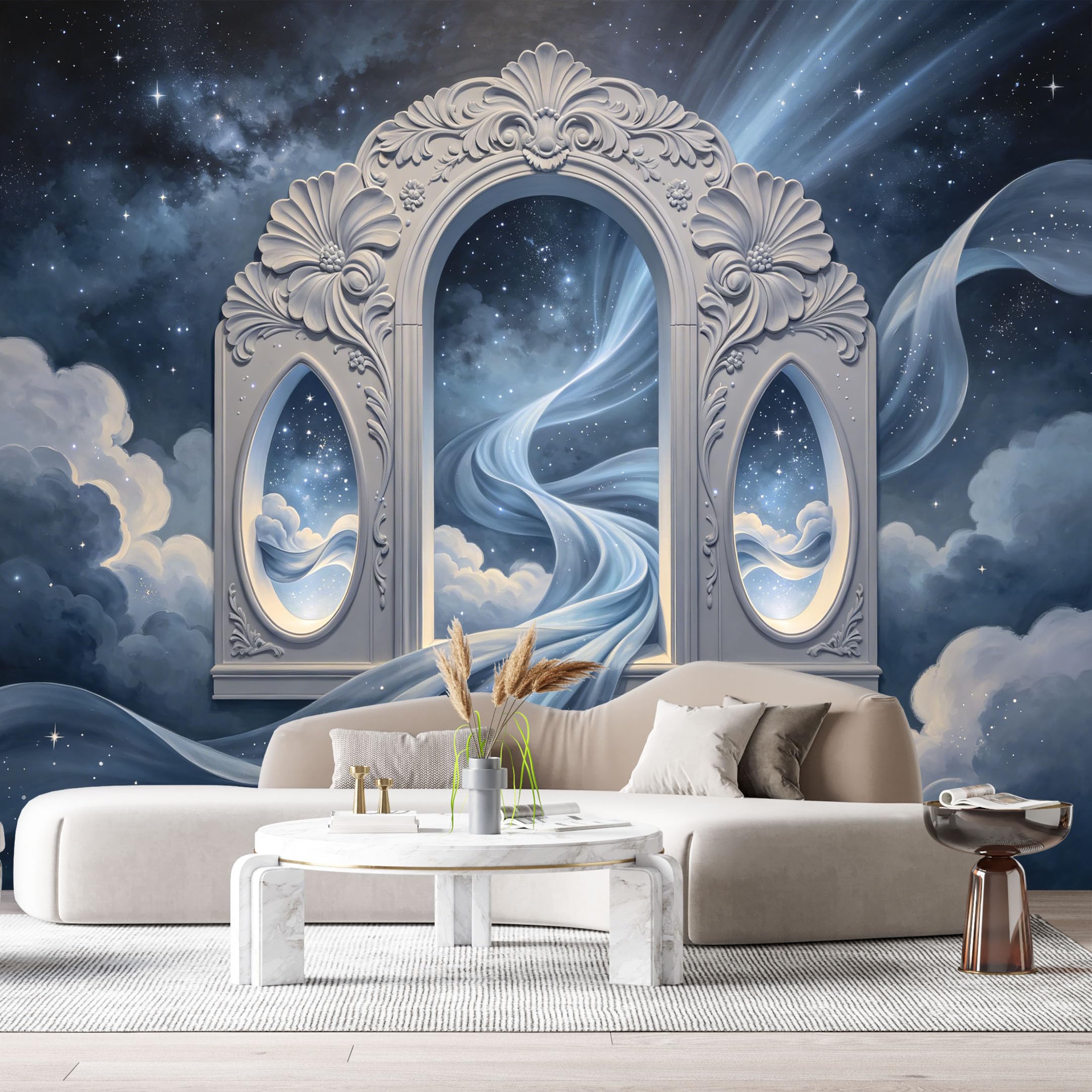 Custom Size Wall Murals Fantasy Celestial Archway Cosmic Portal Starry Night 3D Trompe L'Oeil SelfAdhesiveWall Fabric Removable Wallpaper Wall Decor for Living Room Bedroom Bathroom