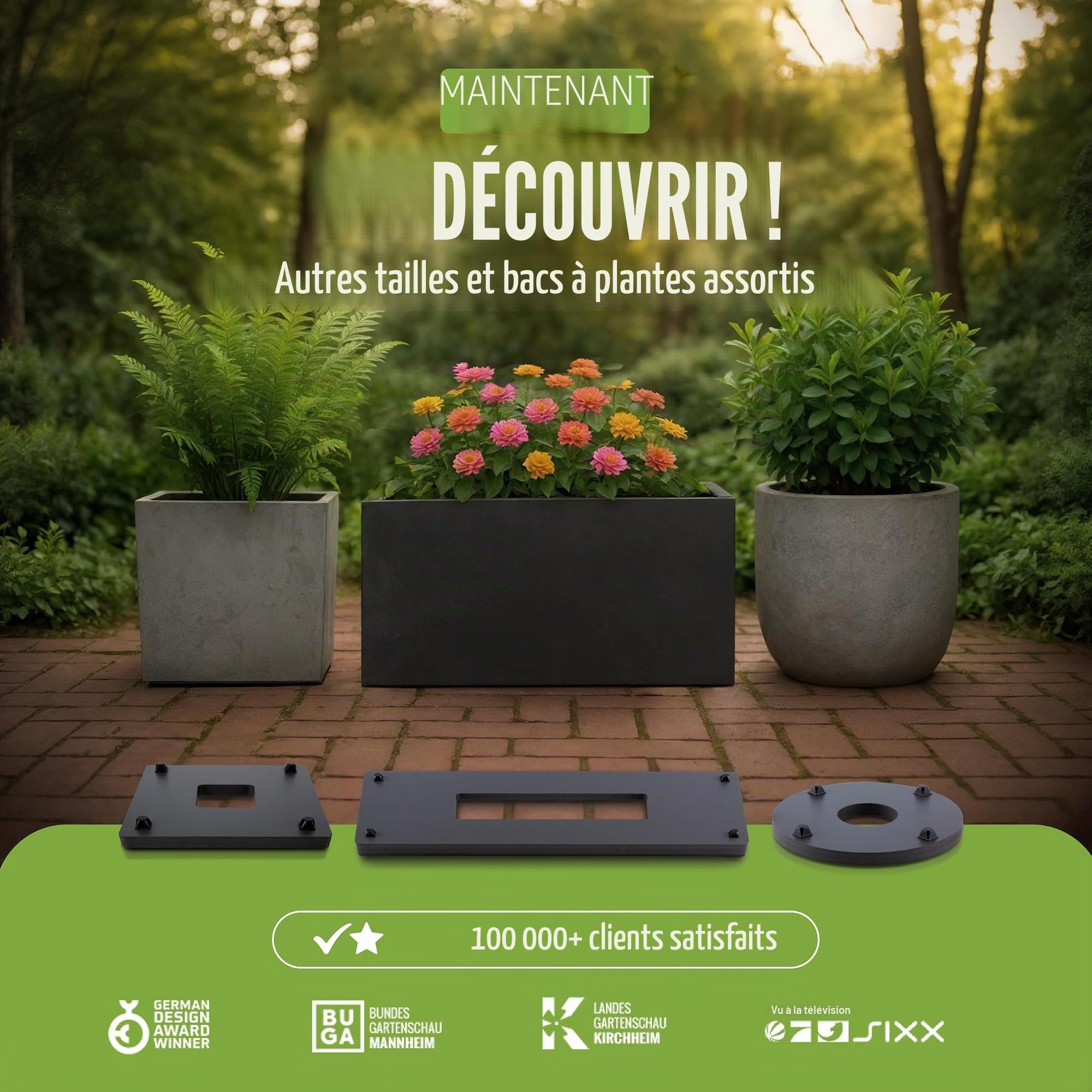 Pflanzwerk® Jardinière Porte Plantes*ULTRAPLAT Designer sous-vases à roulettes* 80x28cm pour Tous Les Pots et bacs à Fleurs *Design breveté* *capacité de Charge 120KG* *Made in Germany*