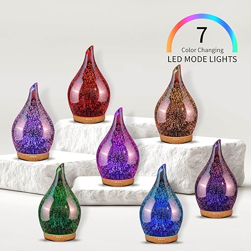 Miniatura 2 de Porseme Difusor de aceite esencial de 9.5 fl oz, difusor de aroma de vidrio soplado a mano 3D, difusor de aromaterapia unltrasonic de niebla fría,