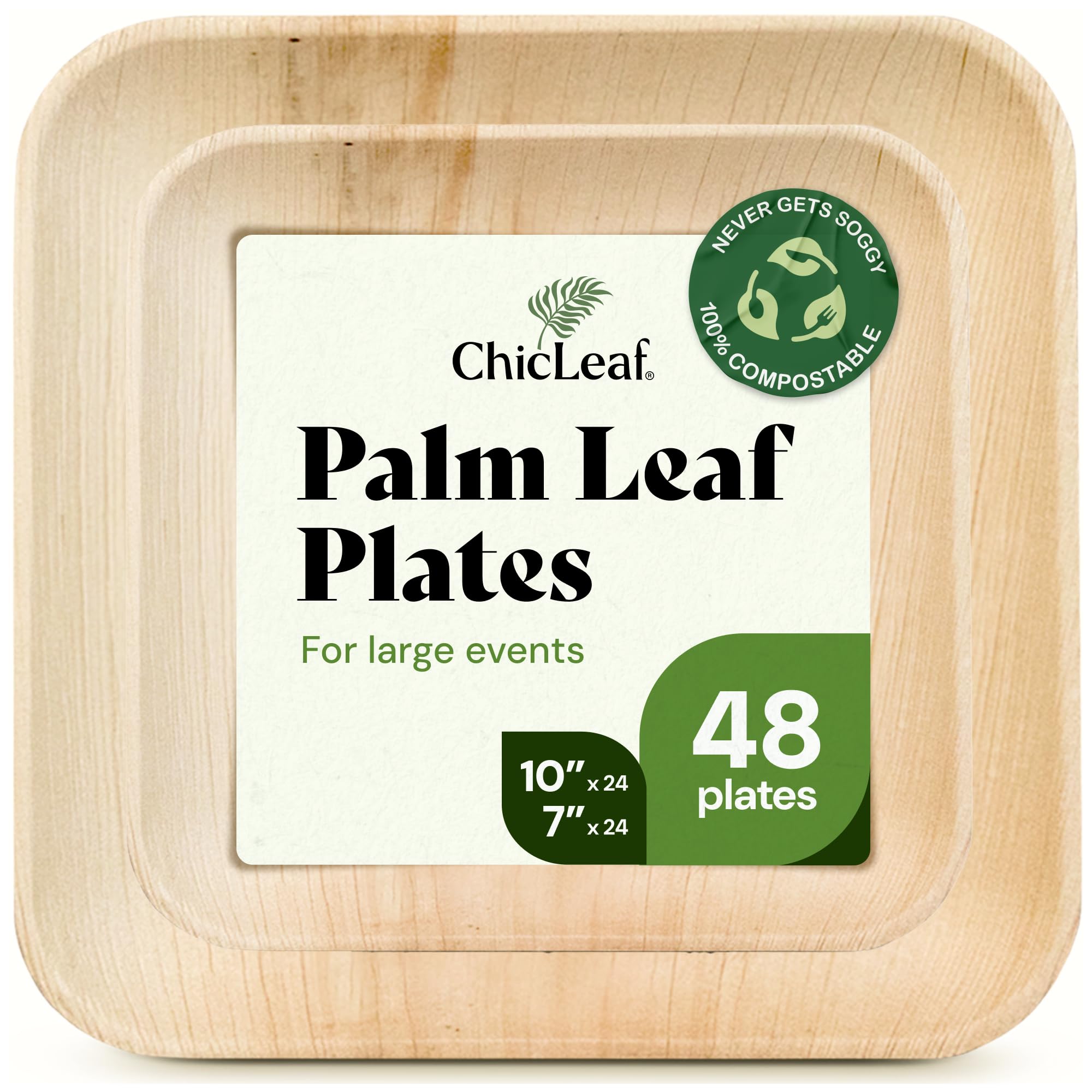 Sponsored Ad - Chic Leaf Compostable & Biodegradable Palm Leaf Disposable Bamboo Plates - Disposable Party Plates for Appetizers - Christmas Meal Dinner, Turkey Holiday Food - Reusable Supplies (10 & 7 Inch Square)