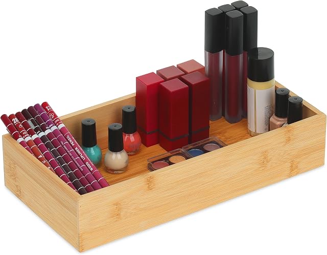 Relaxdays Bamboo Organiser Box Without Lid, HWD: 6 x 30 x 15 cm, Storage for Kitchen, Bathroom or Office, Natural Brown, 90% 10% fibreboard