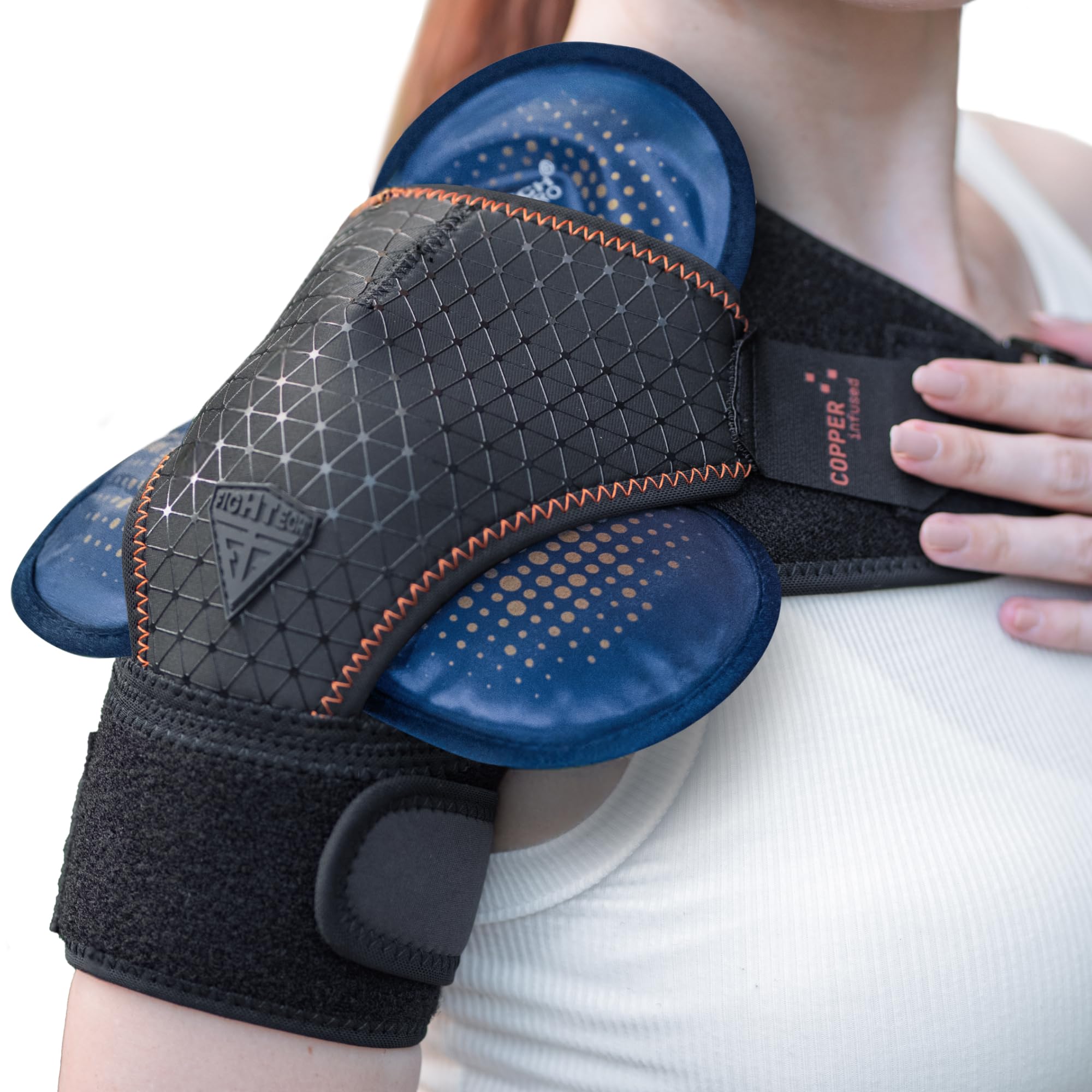 FIGHTECH Copper Infused Black Shoulder Brace with Reusable Hot and Cold Therapy Gel Pack Shoulder Brace Small Medium