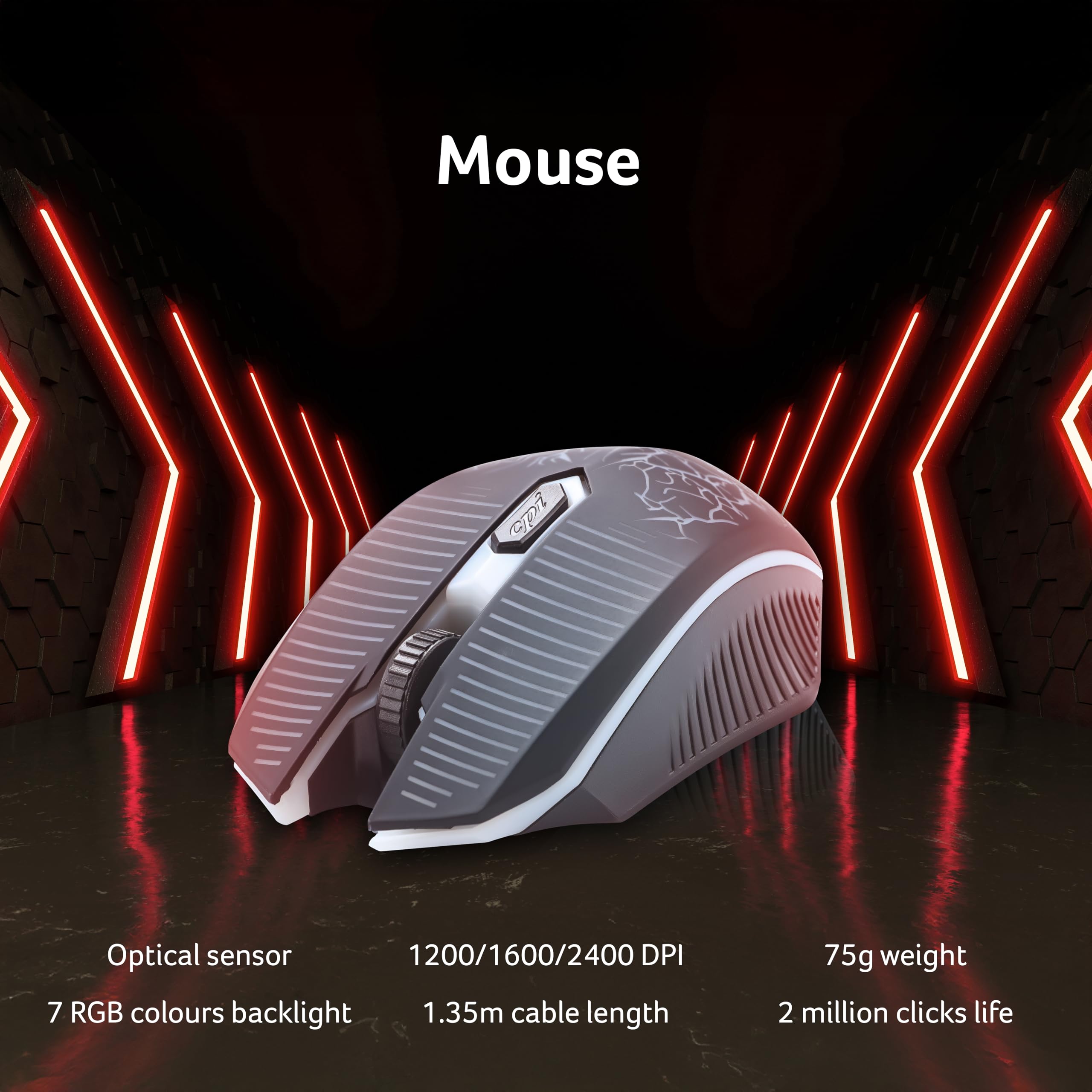 Acer 4 in 1 Wired Gaming Combo, 7 Color LED Backlit Keyboard, RGB Mouse (1200/1600/2400 DPI), Premium Gaming Headset (50mm Driver, 120dB) with Mixed Light Effect, Fabric Weave Mousepad (Black) 4