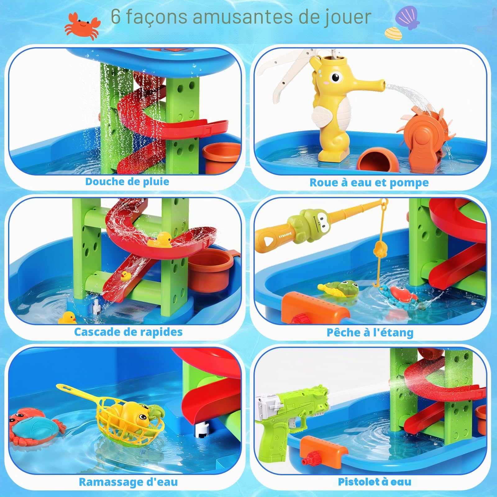 Table à Eau pour Enfants - Table Sensorielle avec 28 Accessoires de Jeu, Table de Jeu d'Extérieur avec Jet d'Eau Effet Pluie, Jouet Éducatif STEM pour Garçons et Filles de 3 à 8 Ans