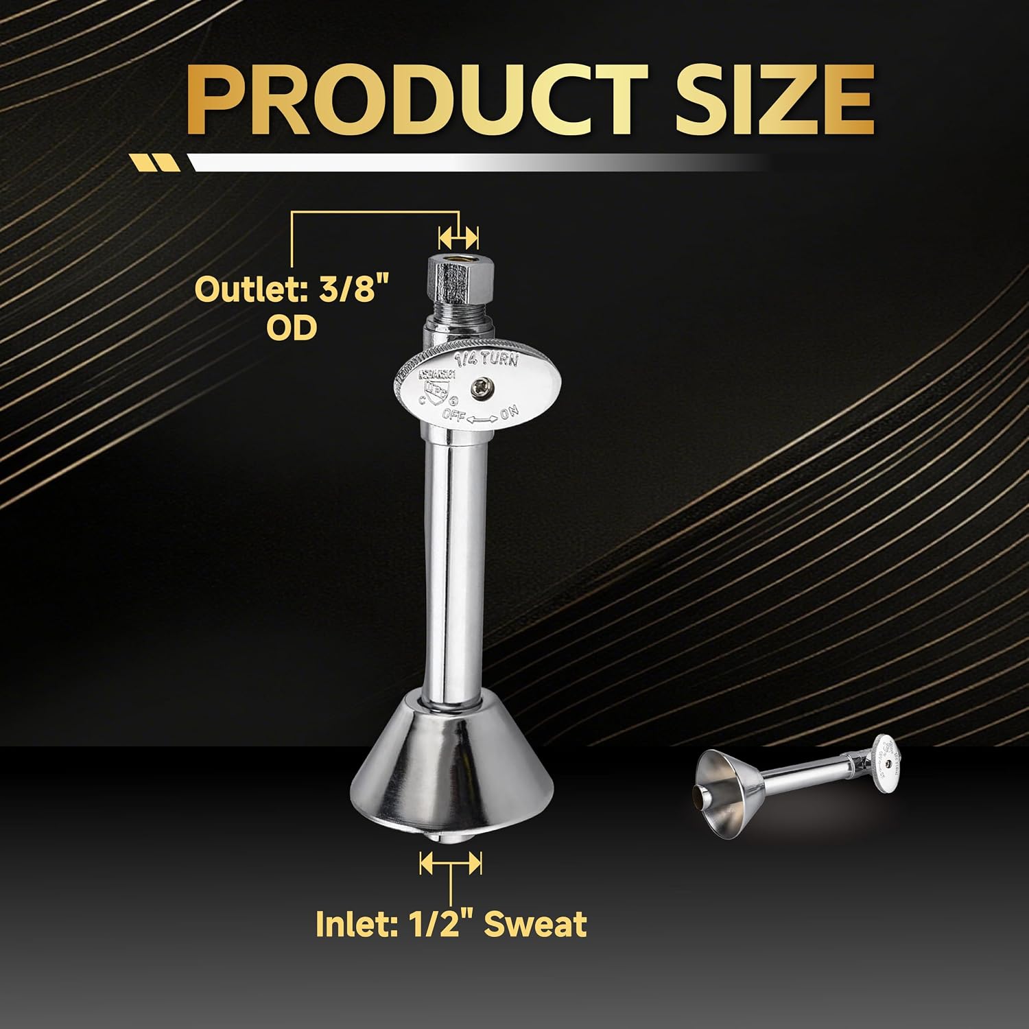 2 Pack Foskan Sweat Straight Stop Valve,1/2" Sweat x 3/8" OD | 1/4 Turn,Sweat Fit Intlet,Compression Outlet,Chrome Plated Brass