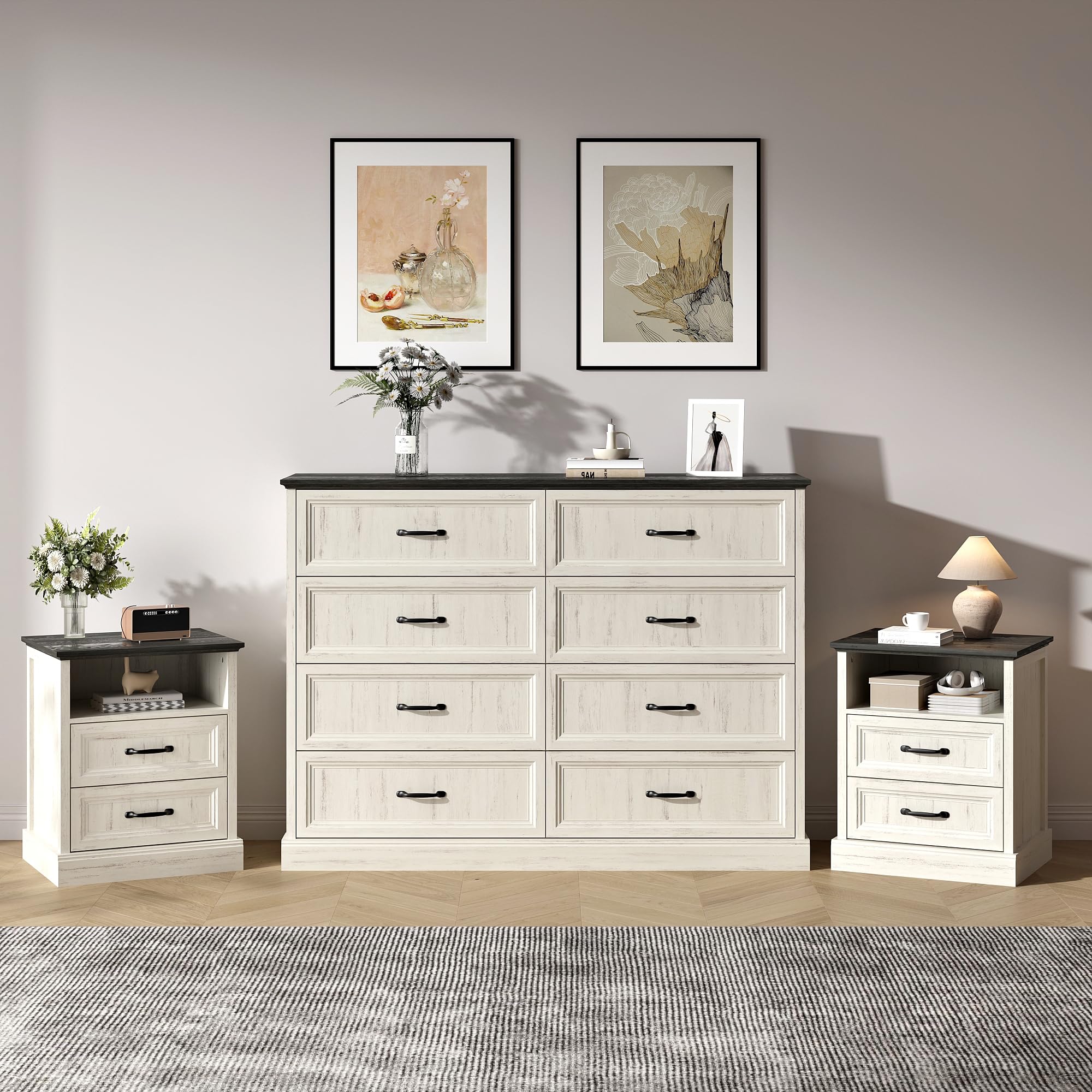 Tradare Farmhouse Dresser and Nightstand Sets