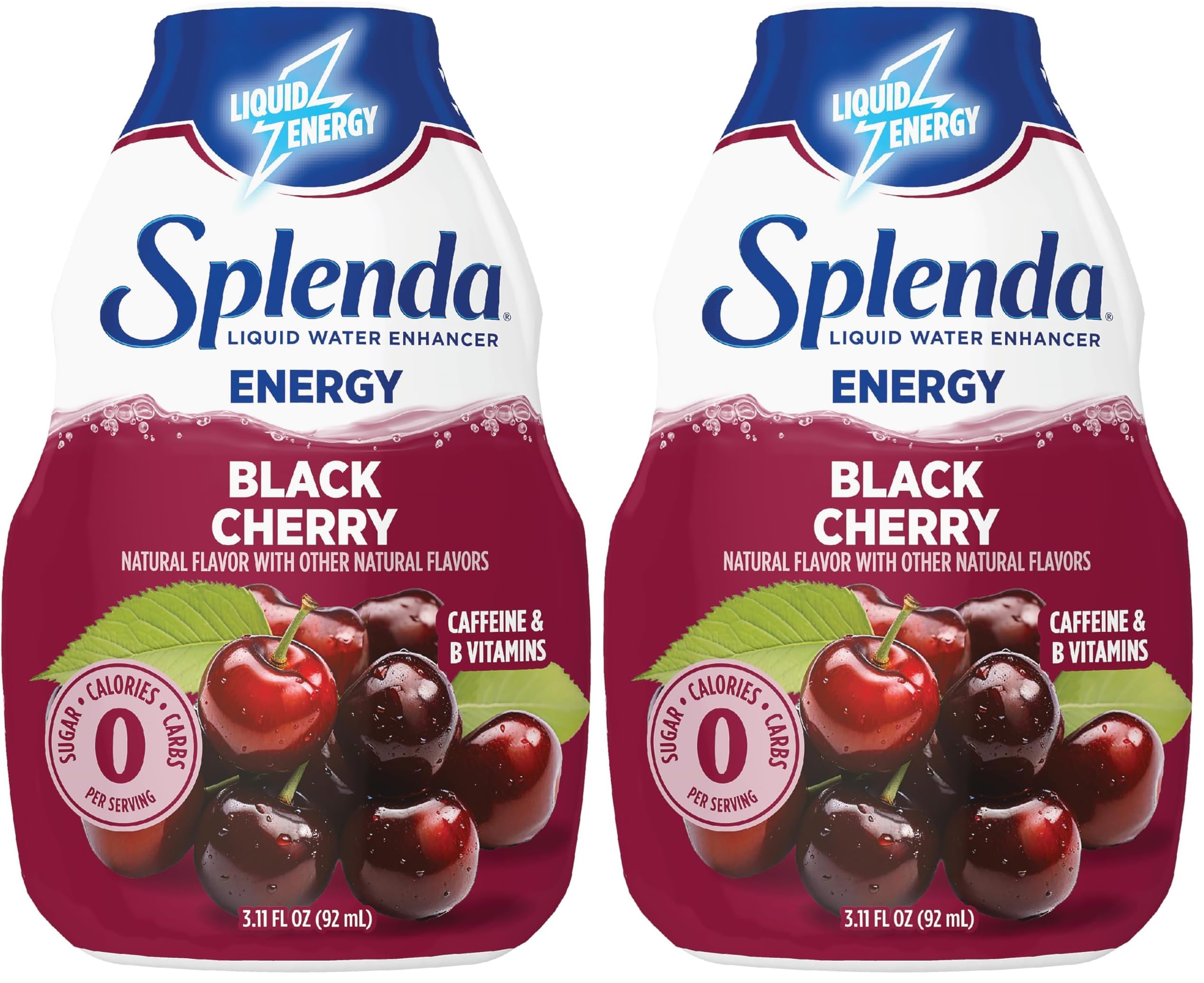SPLENDA Energy Liquid Water Enhancer Drops, Sugar Free, Zero Calorie, Natural Flavor, Concentrated Drink Mix, 3.11 Fl Oz Each Bottle (Black Cherry, 2 Pack)