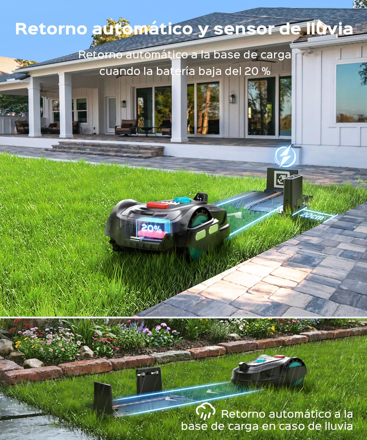 YARDCARE M800Plus Robot Cortacesped sin cable perimetral,máx. 800 m²,posicionamiento GPS + visión IA, trayectorias en U,robot cortacésped sin cable con App,carga automática,detección de 150 obstáculos