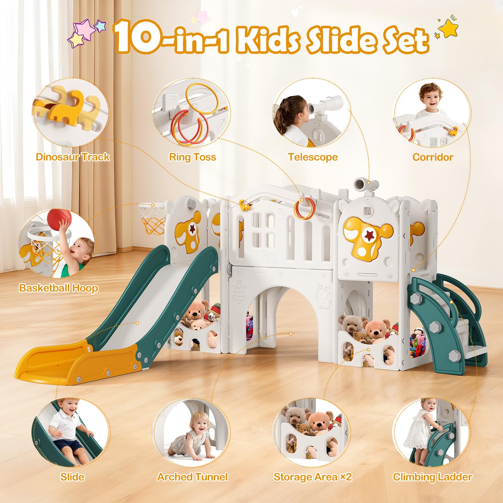 Toboggan pour Enfants 10-en-1,Toboggan pour l'intérieur et l'extérieur