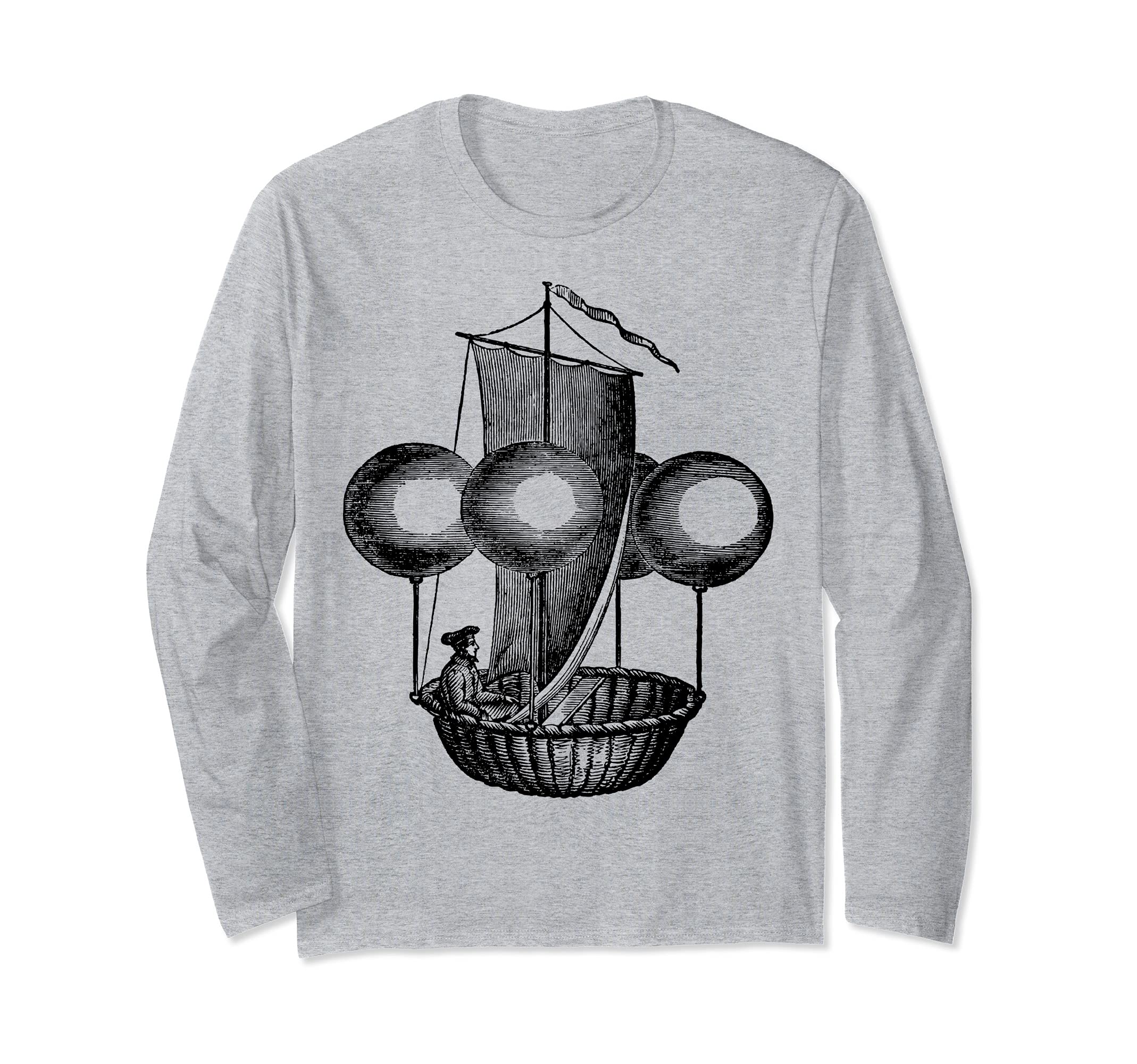 Steampunk Hot Air Balloon Long Sleeve T-Shirt, Grey