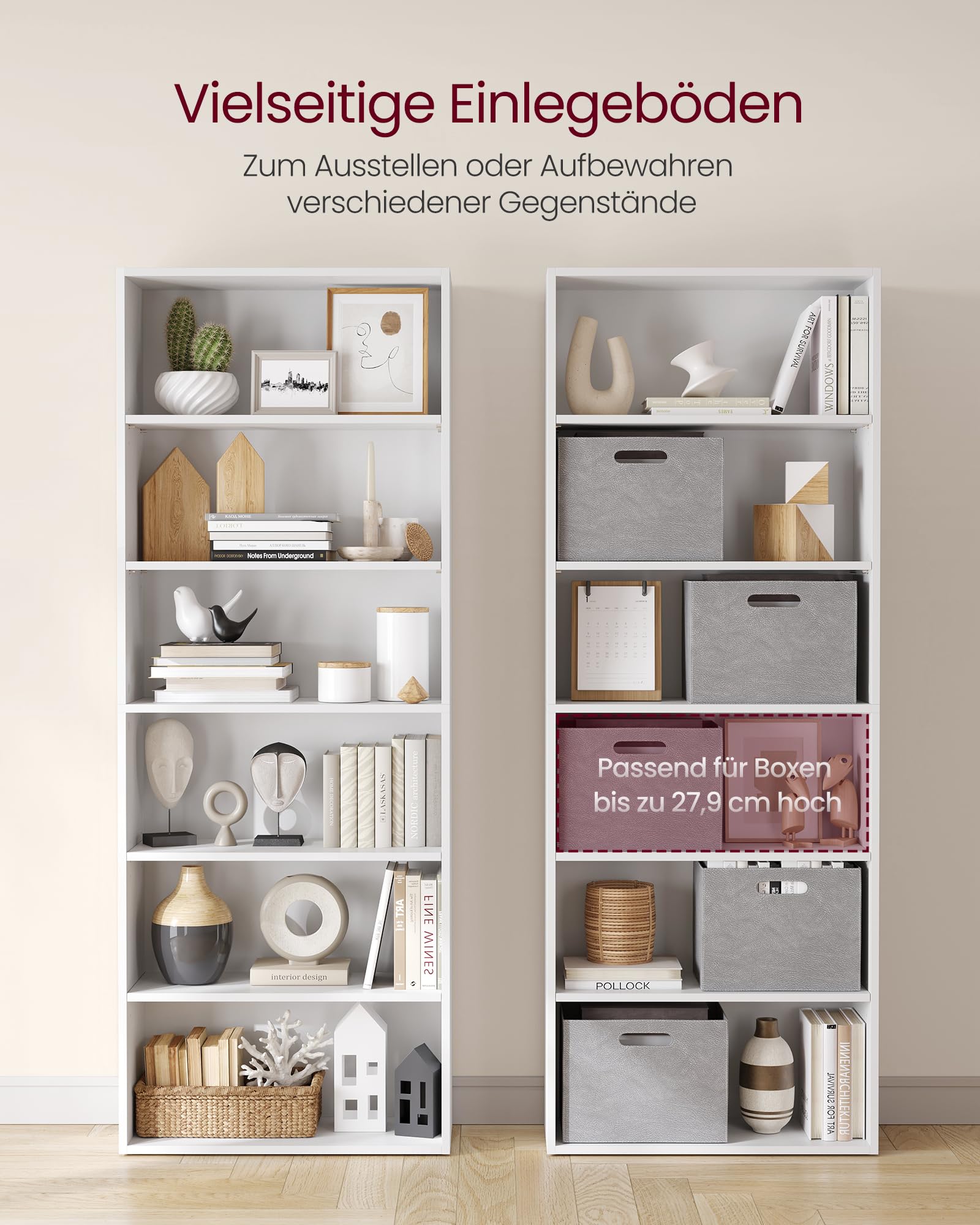 VASAGLE Custos Kollektion - Bücherregal 6 Ebenen, Standregal, Aufbewahrungsregal, verstellbare Einlegeböden, für Wohnzimmer, Homeoffice, Schlafzimmer, wolkenweiß LBC166T14