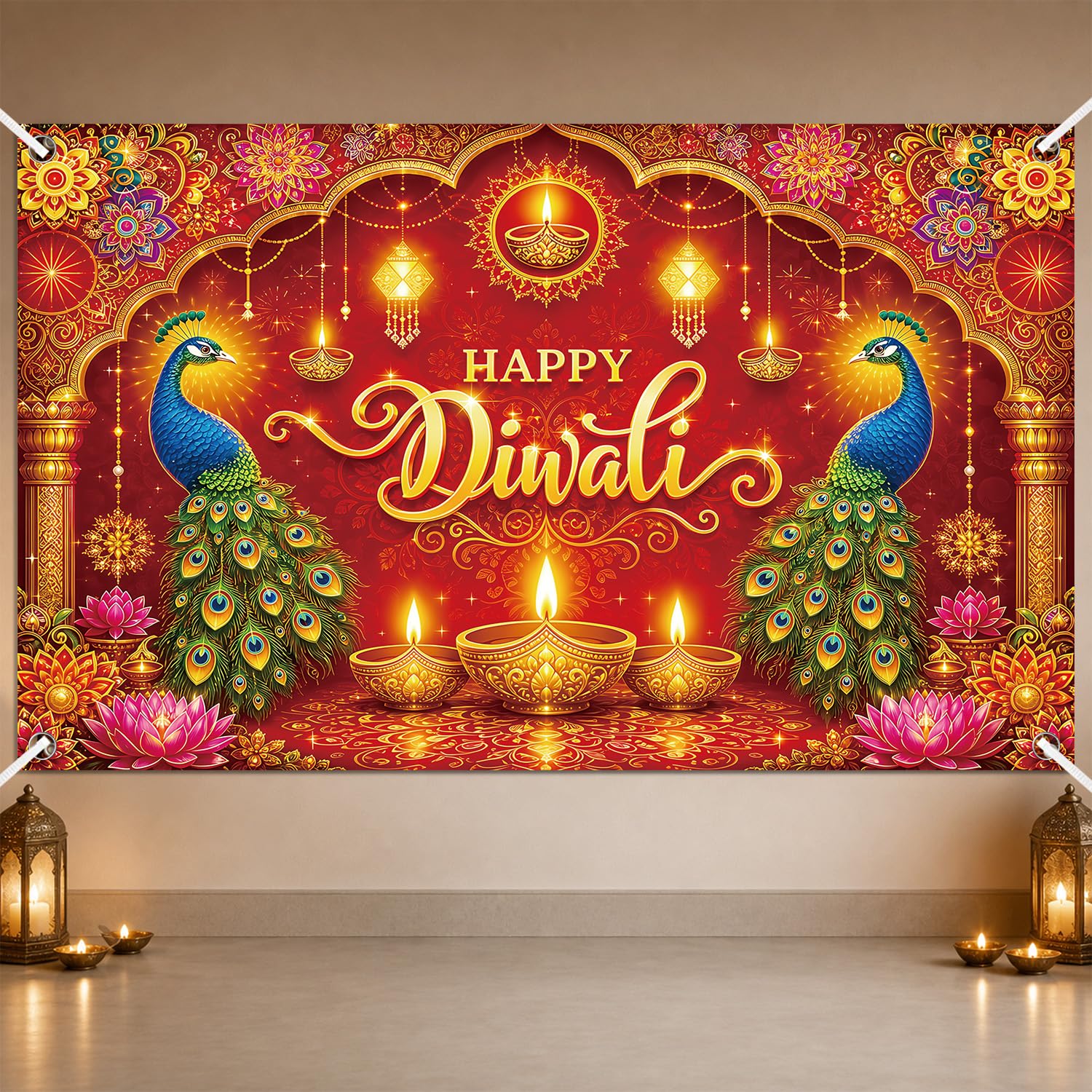Luvart Diwali Decorations Banner, Happy Diwail Festival Party Supplies 1Pcs