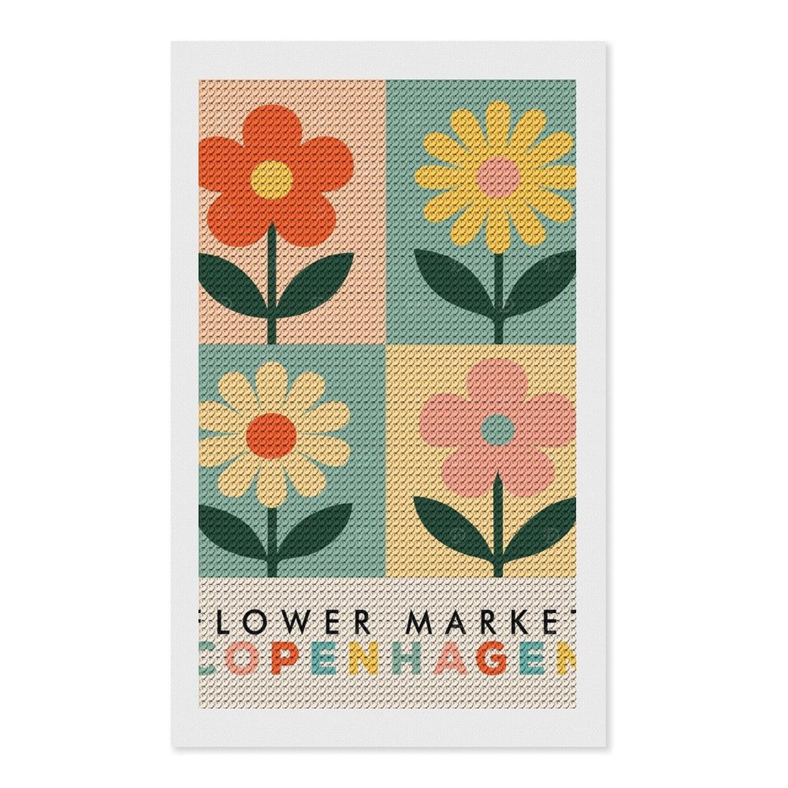 Junmoney Flower Market Copenhagen Retro Art Diamond Art Canvas 12"x20", for Adults, Pleasing Wall Art Project, Modern Decor, Gift Idea, Nice Detail and Sparkle